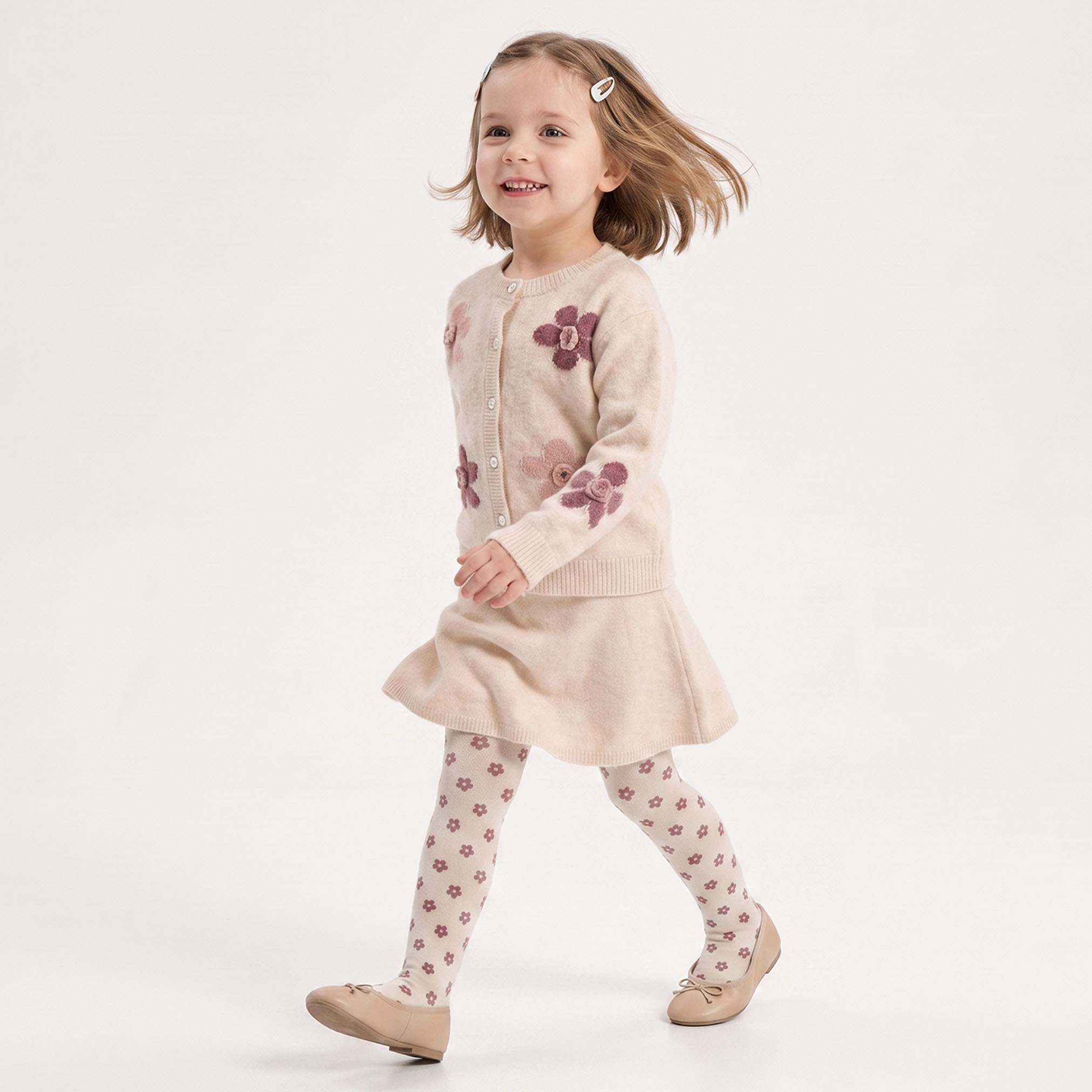 Set of 3 Juniors Round Neck Long Sleeves Cardigan and Skirt Set with Floral Print-baby-girls-clothing-setsandcoords-image-4