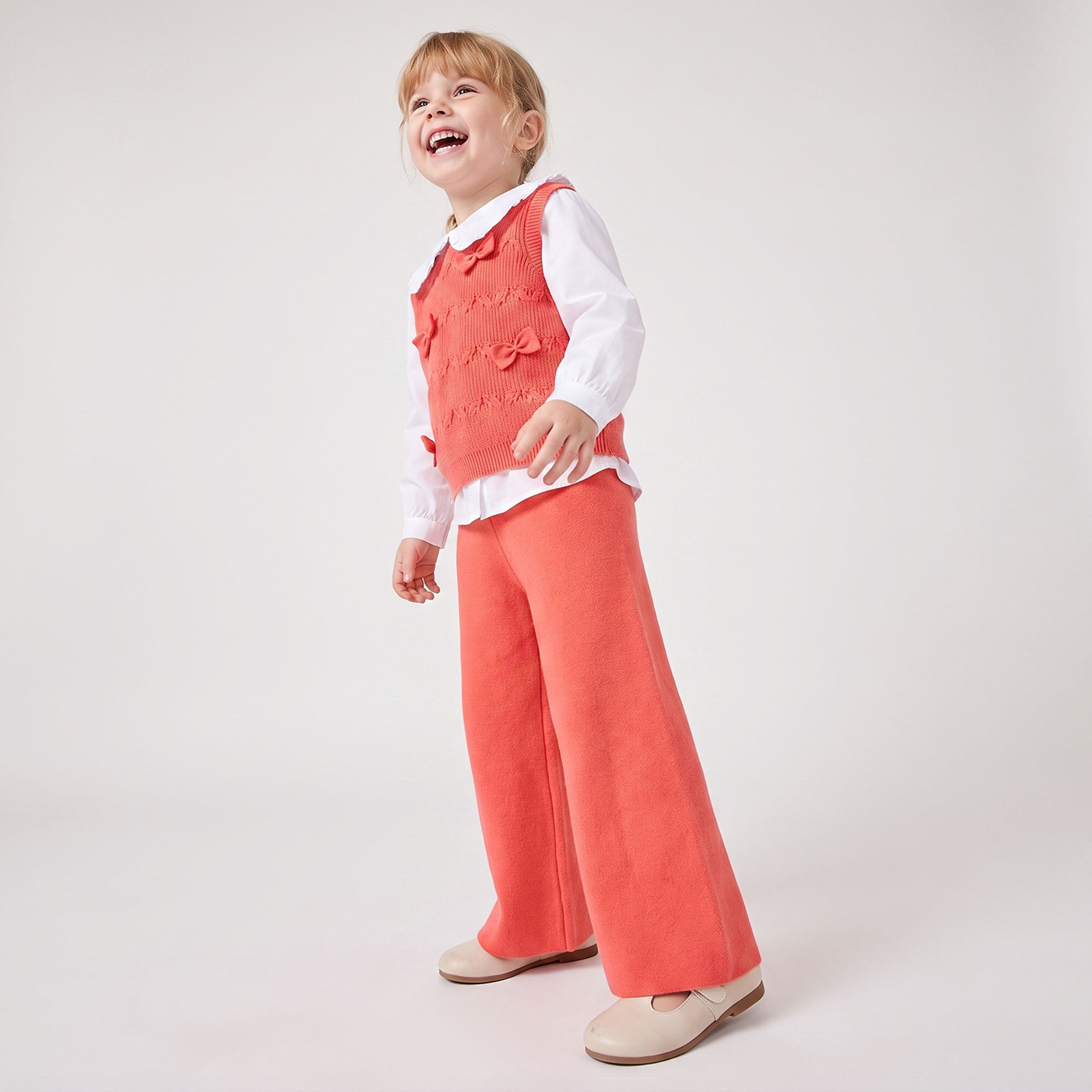 Juniors Peter Pan Collar Long Sleeves Twofer Top and Pants Set with Bow Accent-baby-girls-clothing-setsandcoords-image-1