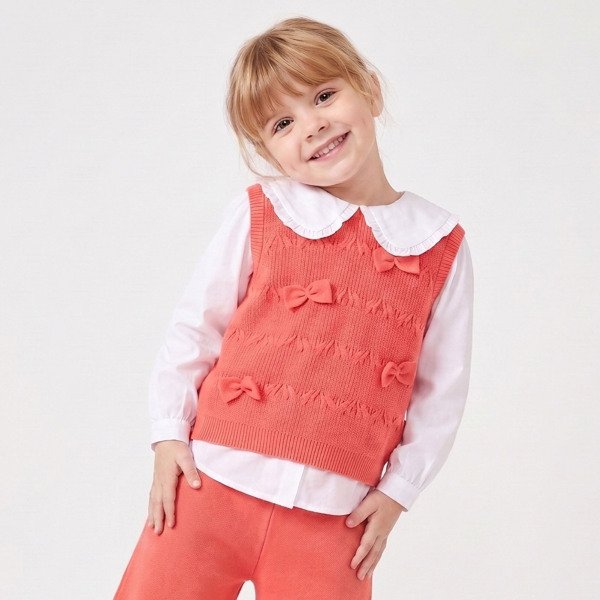 Juniors Peter Pan Collar Long Sleeves Twofer Top and Pants Set with Bow Accent-baby-girls-clothing-setsandcoords-image-2