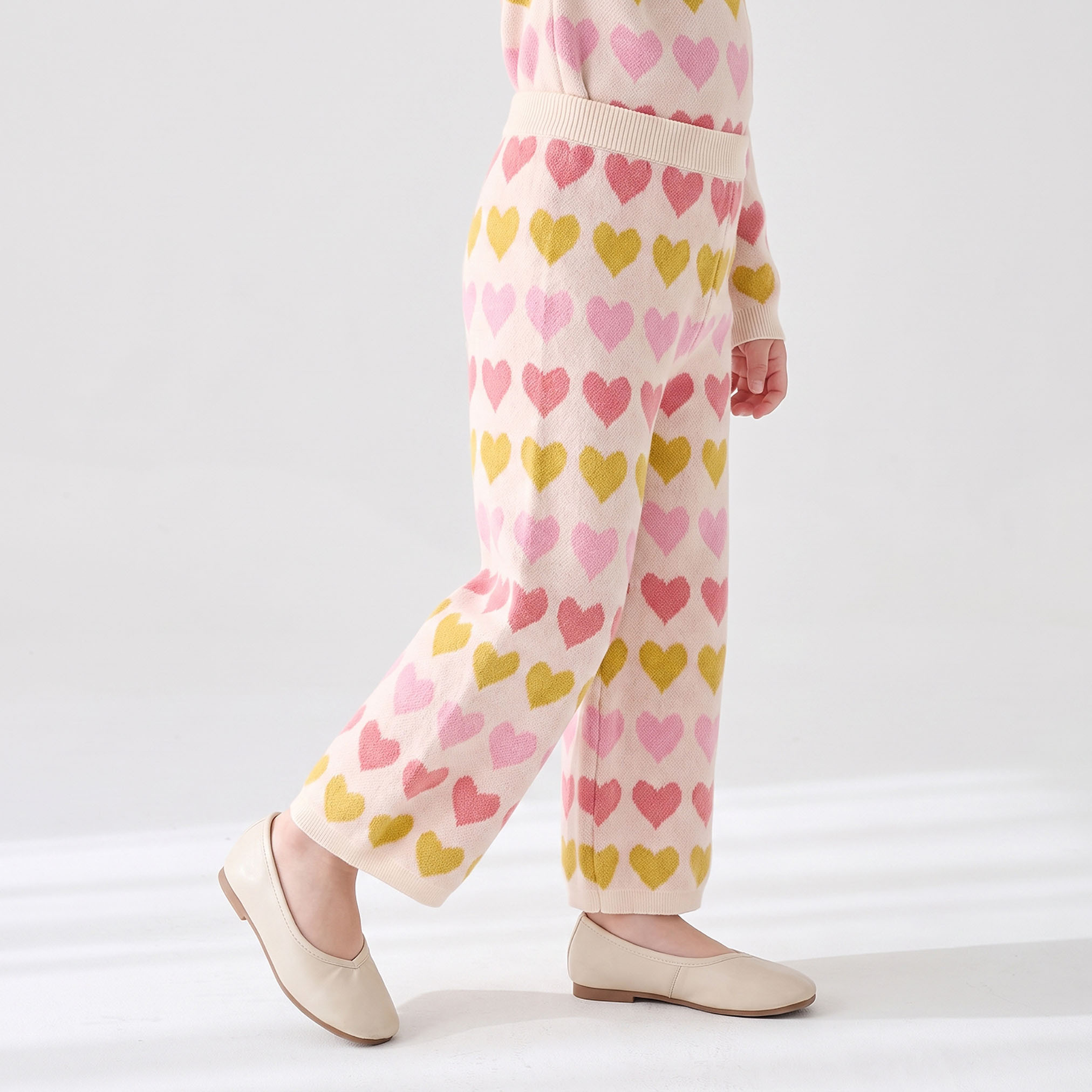 Juniors Collared Long Sleeves Sweater and Pants Set with Heart Print-baby-girls-clothing-setsandcoords-image-3
