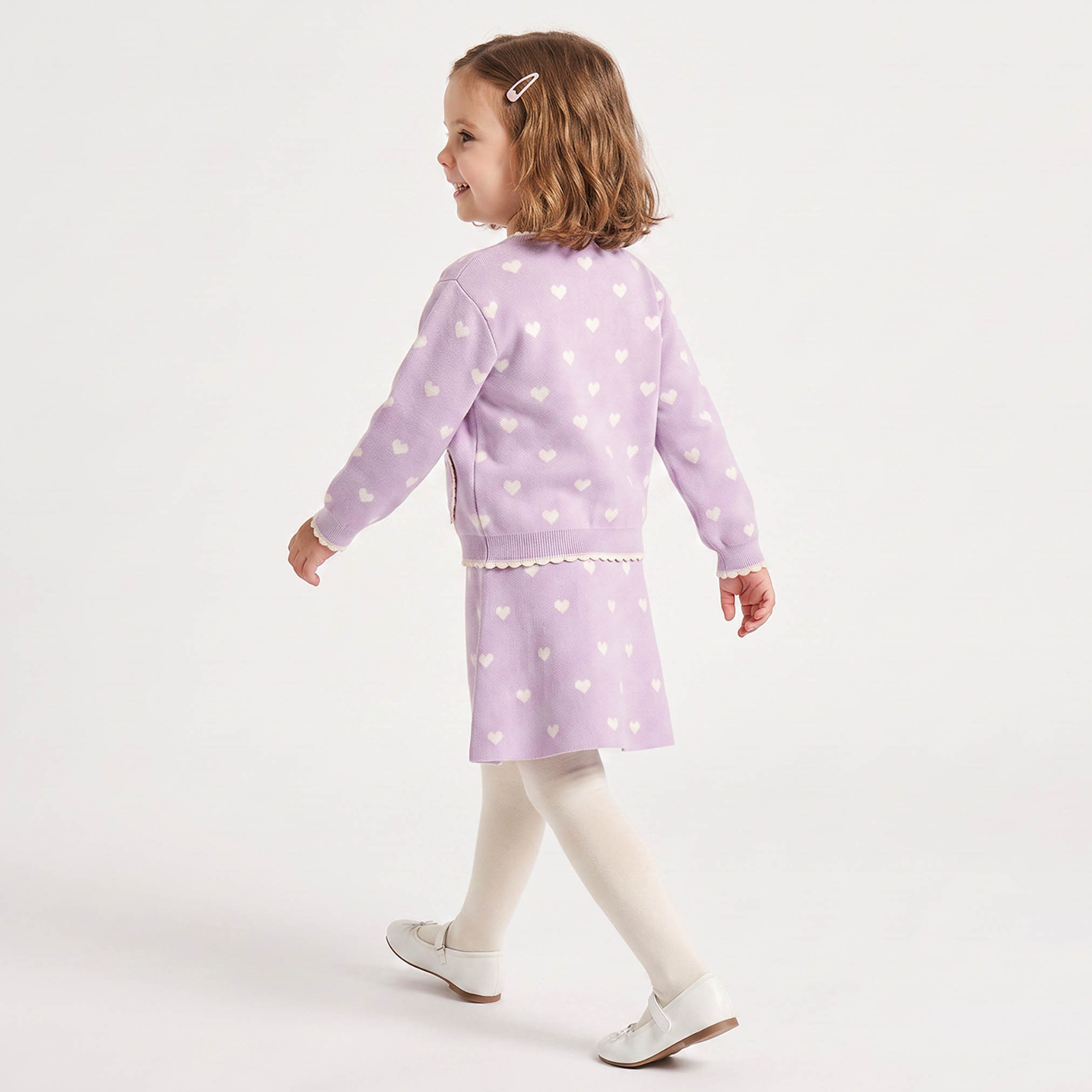 Juniors Round Neck Long Sleeves Cardigan and Skirt Set with Tights-baby-girls-clothing-setsandcoords-image-2