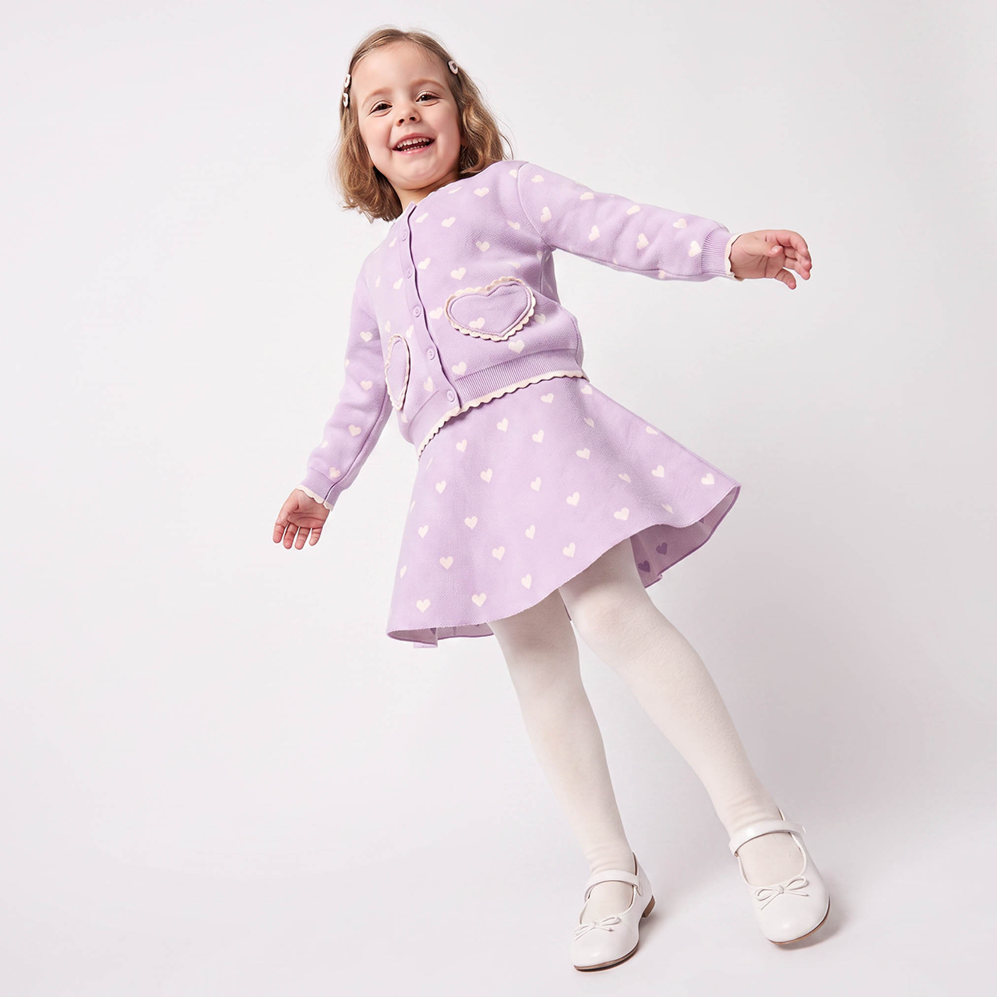 Juniors Round Neck Long Sleeves Cardigan and Skirt Set with Tights-baby-girls-clothing-setsandcoords-image-3
