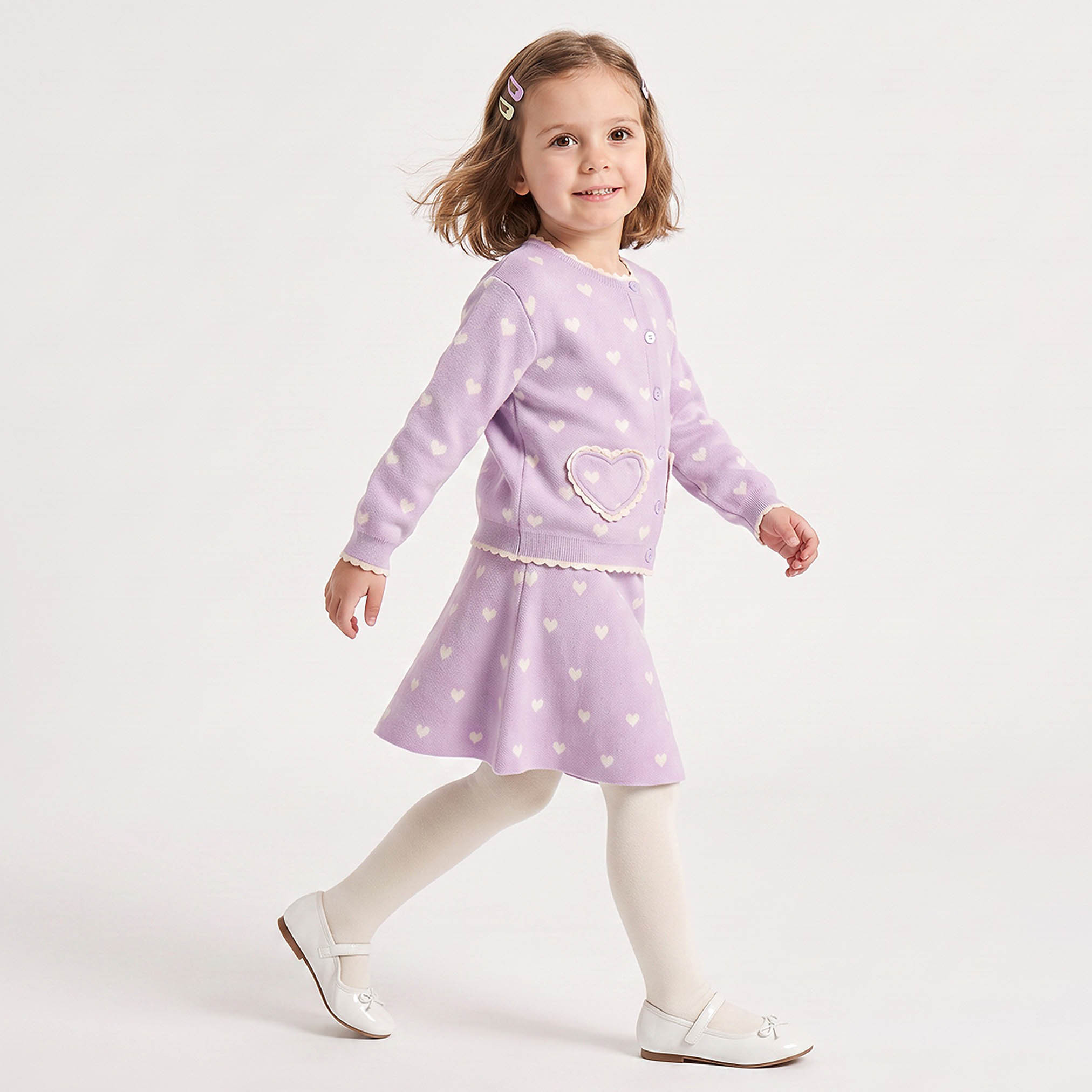 Juniors Round Neck Long Sleeves Cardigan and Skirt Set with Tights-baby-girls-clothing-setsandcoords-image-4