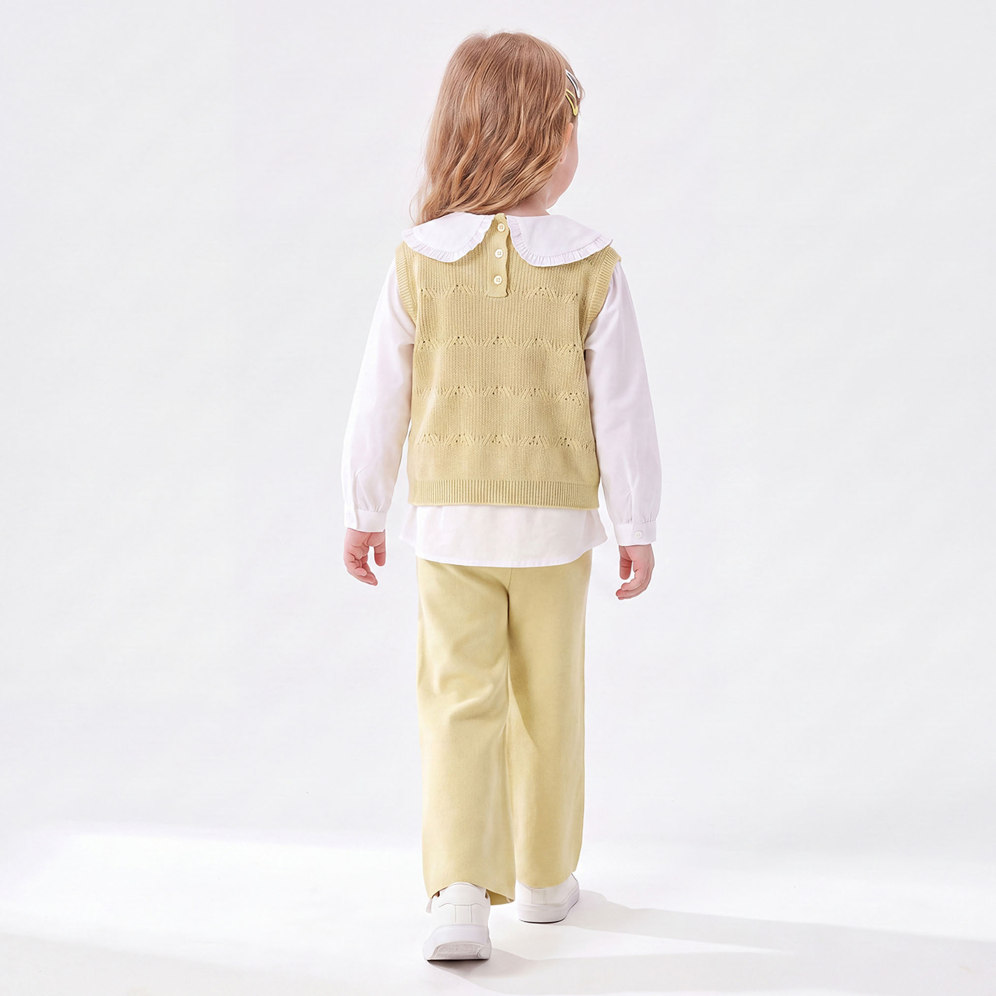 Juniors Peter Pan Collar Long Sleeves Top and Pants Set with Floral Applique-baby-girls-clothing-setsandcoords-image-4