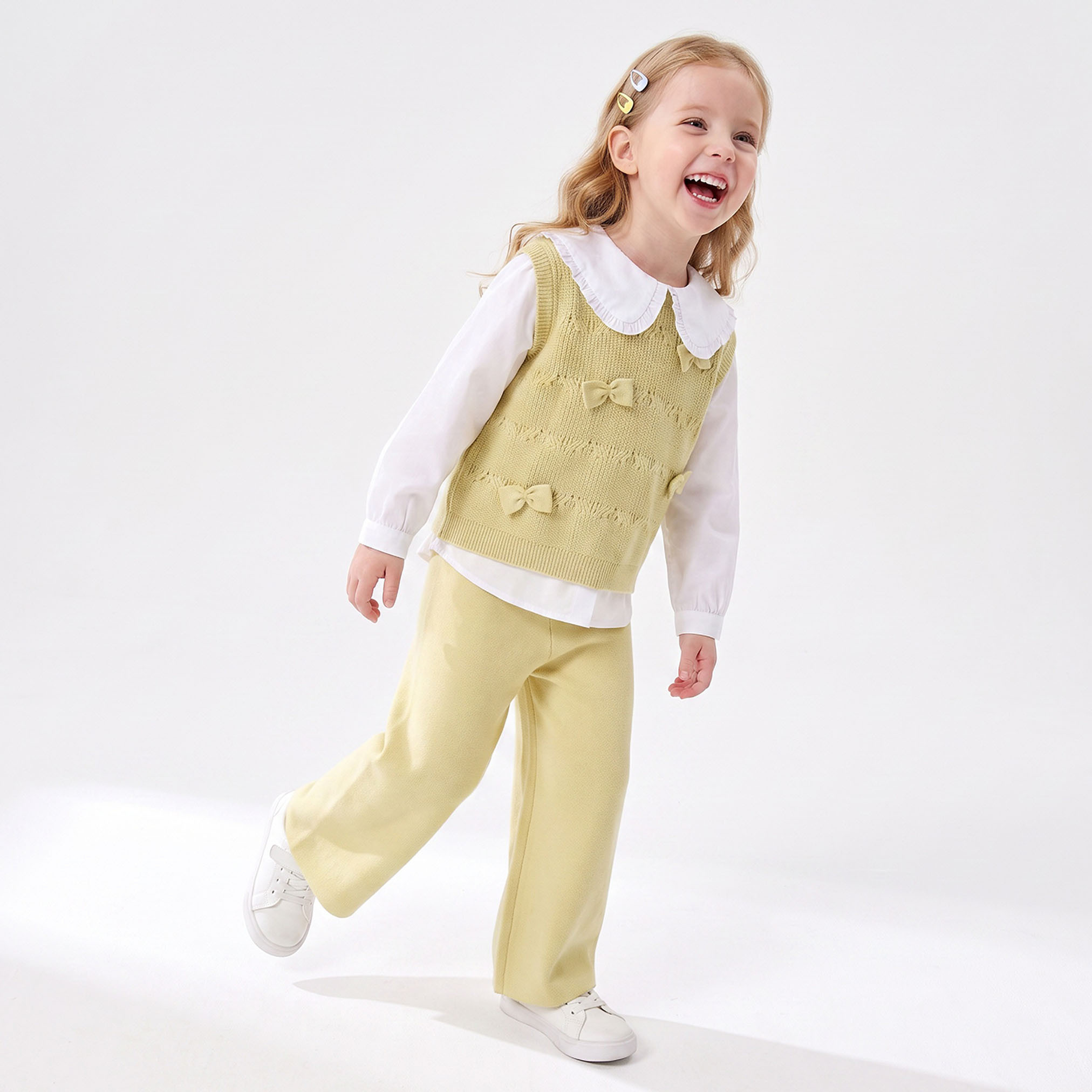 Juniors Peter Pan Collar Long Sleeves Top and Pants Set with Floral Applique-baby-girls-clothing-setsandcoords-image-6