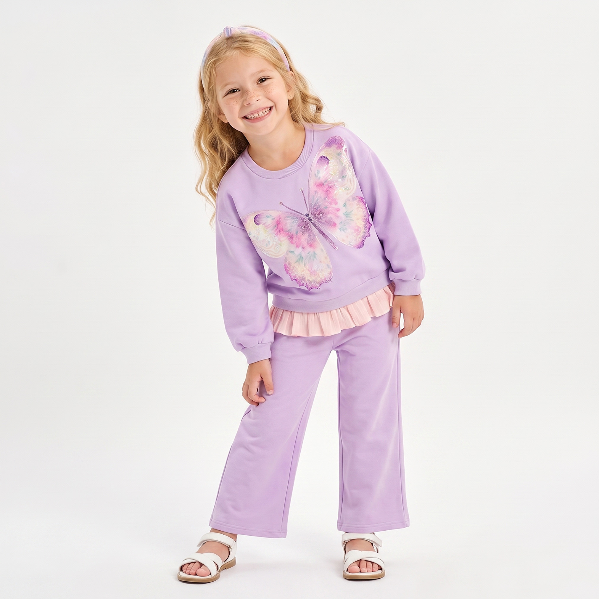 Juniors Crew Neck Long Sleeves Sweatshirt and Pants Set with Butterfly Print-baby-girls-clothing-setsandcoords-image-7