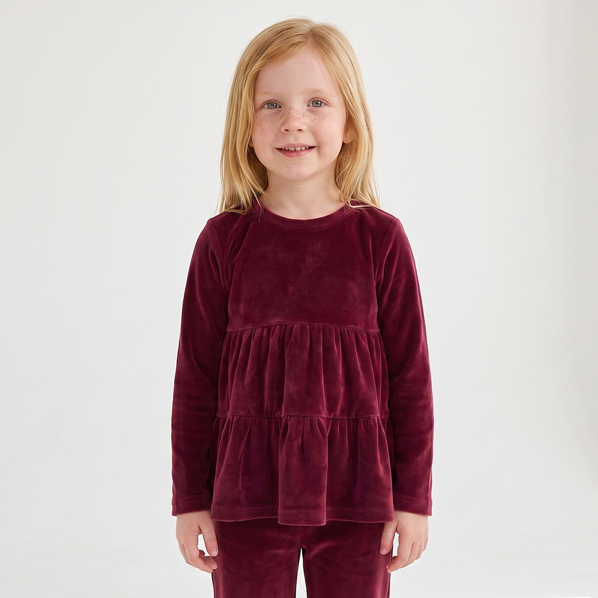 Juniors Round Neck Long Sleeves Tiered Top and Pants Set-baby-girls-clothing-setsandcoords-image-2
