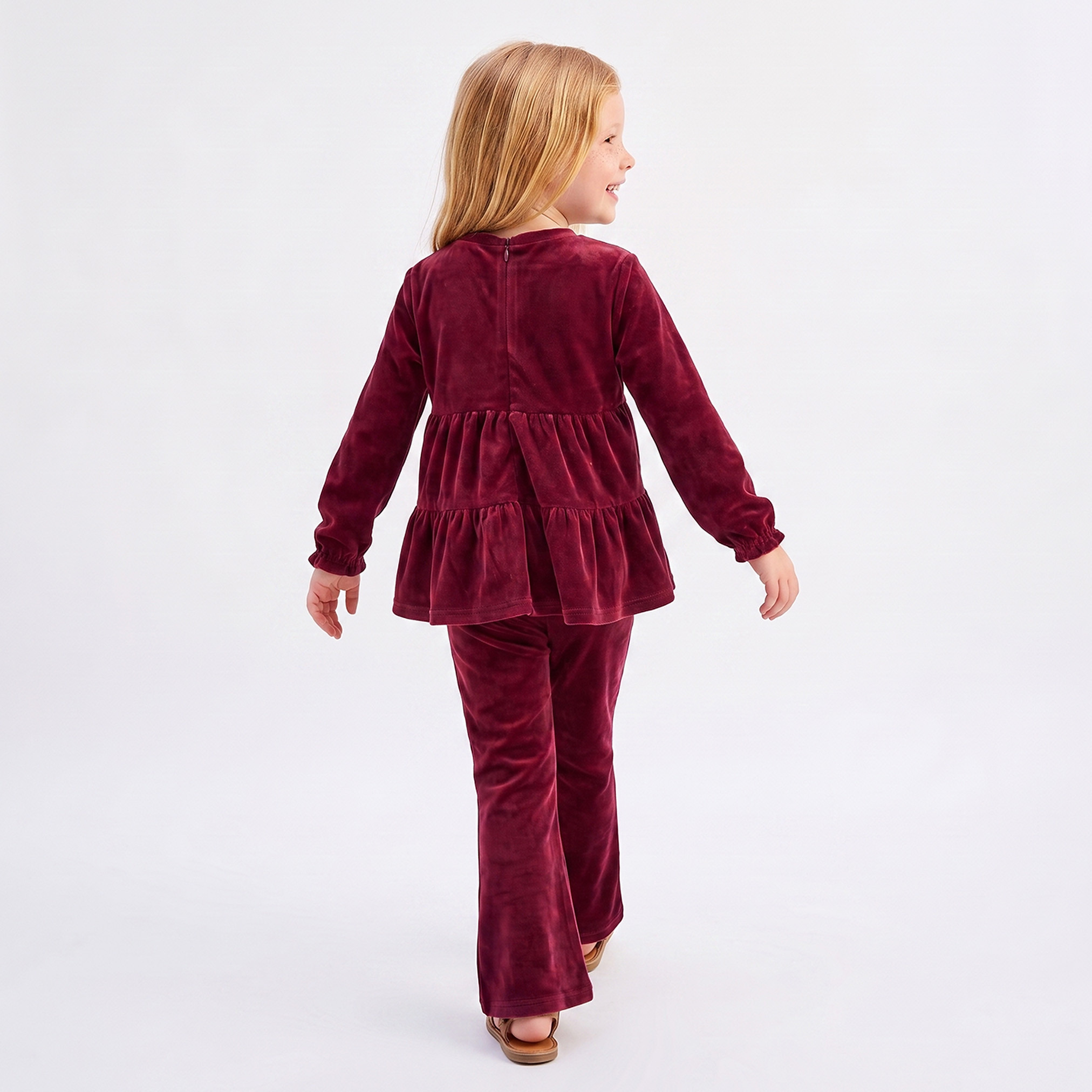 Juniors Round Neck Long Sleeves Tiered Top and Pants Set-baby-girls-clothing-setsandcoords-image-4