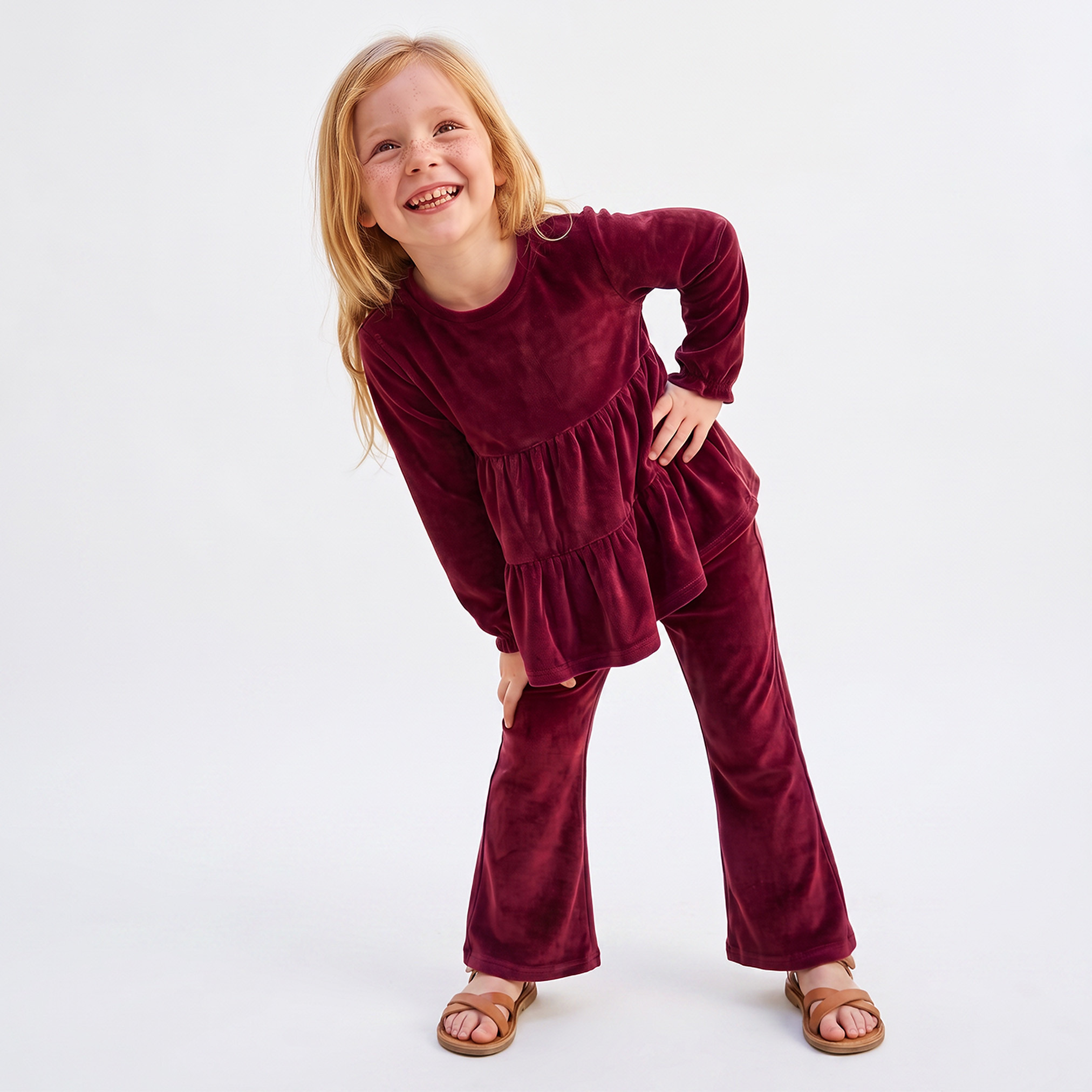Juniors Round Neck Long Sleeves Tiered Top and Pants Set-baby-girls-clothing-setsandcoords-image-7