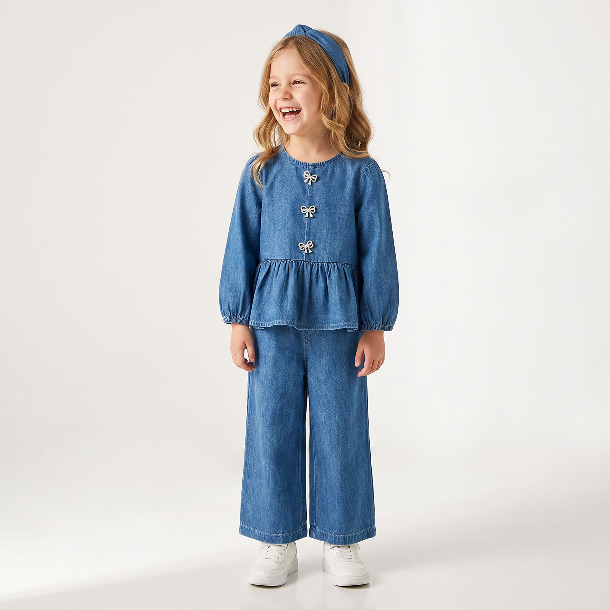 Juniors Round Neck Long Sleeves Top and Pants Set with Bow Accent-baby-girls-clothing-setsandcoords-image-2