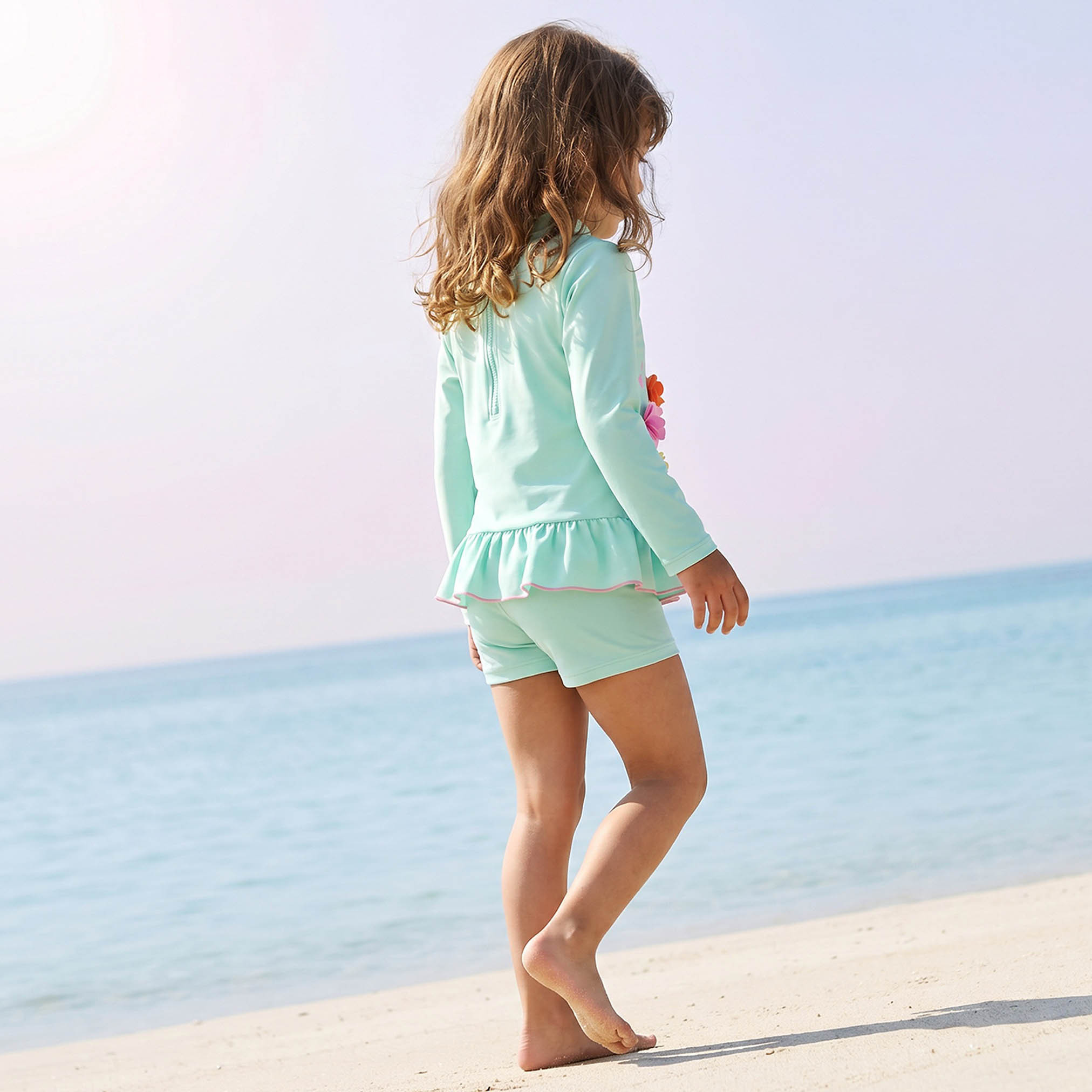 Juniors Crew Neck Short Sleeves Rash Guard Set with Floral Applique-baby-girls-clothing-swimwear-image-2