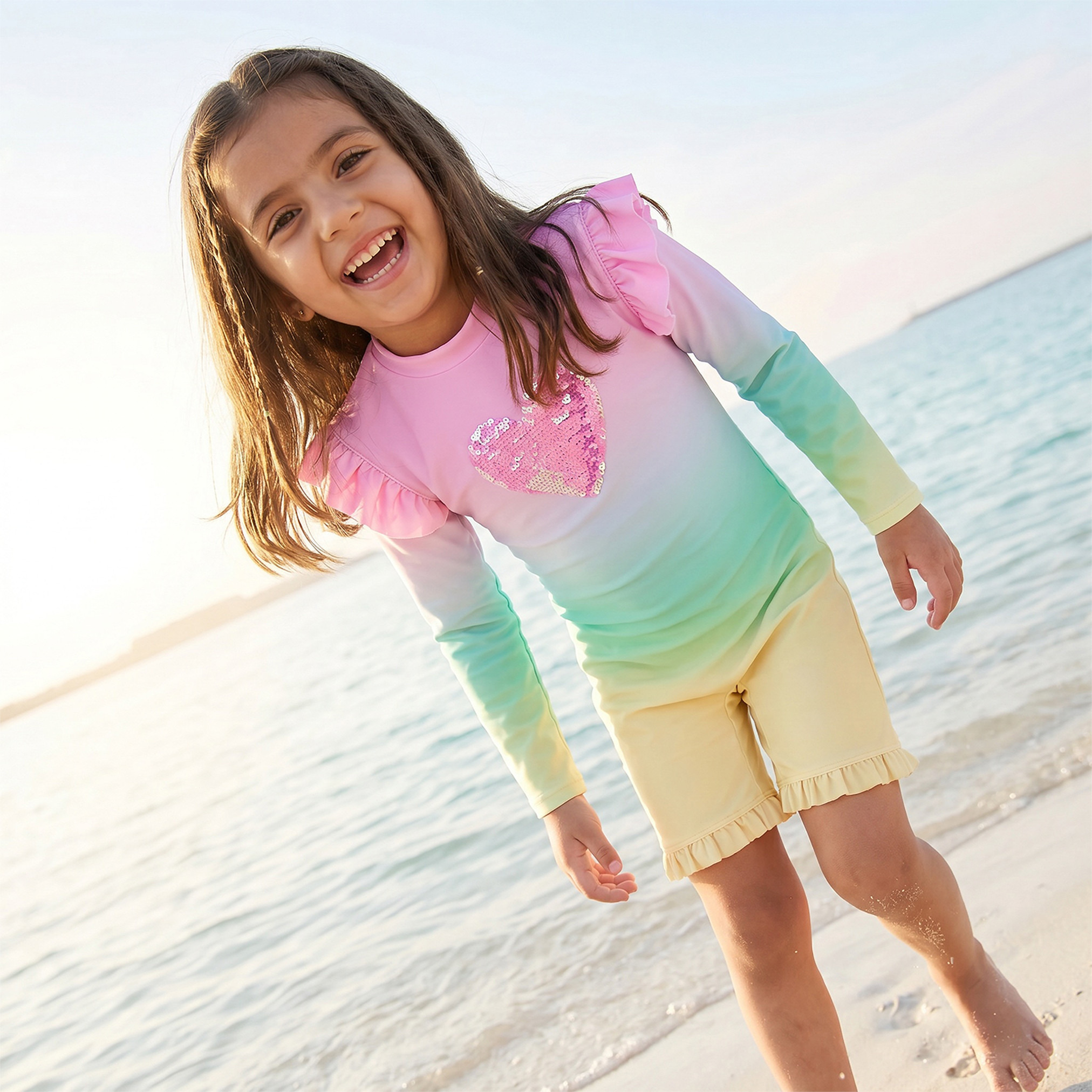 بدلة سباحة بياقة عالية وأكمام طويلة وسحاب إغلاق من جونيورز-baby-girls-clothing-swimwear-image-5
