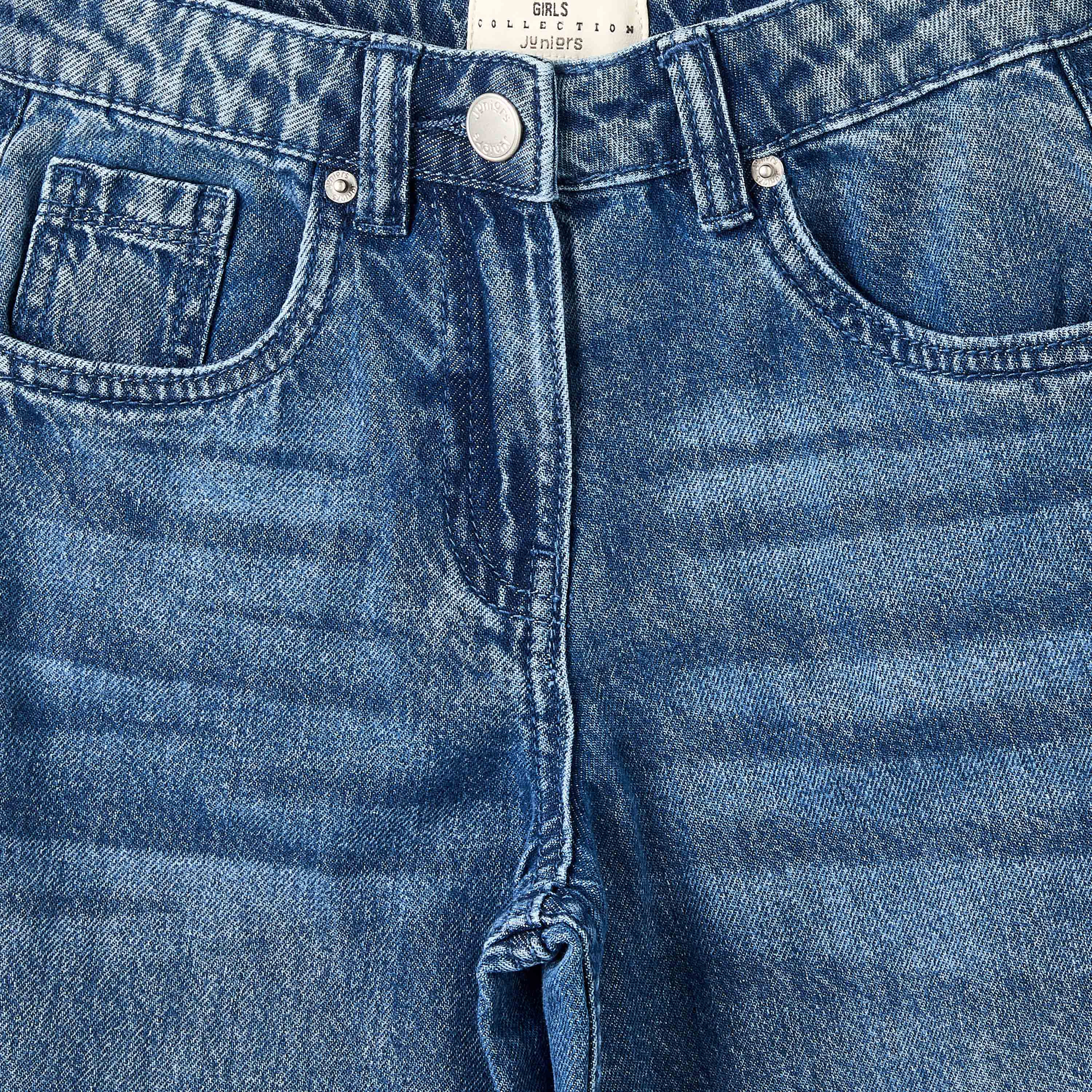 جينز بخصر مرتفع وغسيل متوسط مع تزيينات من جونيورز-girls-clothing-bottoms-jeansandjeggings-image-4