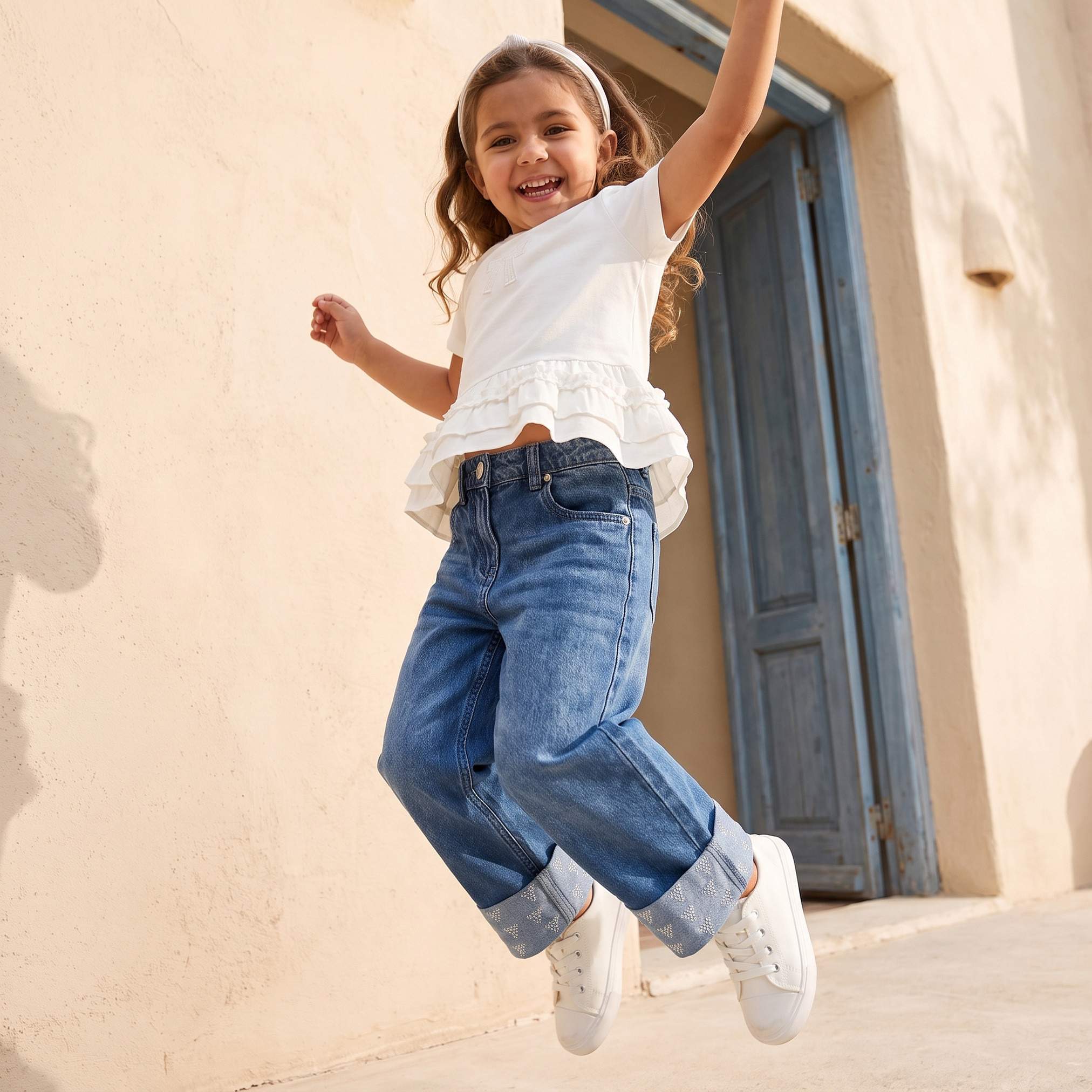 جينز بخصر مرتفع وغسيل متوسط مع تزيينات من جونيورز-girls-clothing-bottoms-jeansandjeggings-image-5
