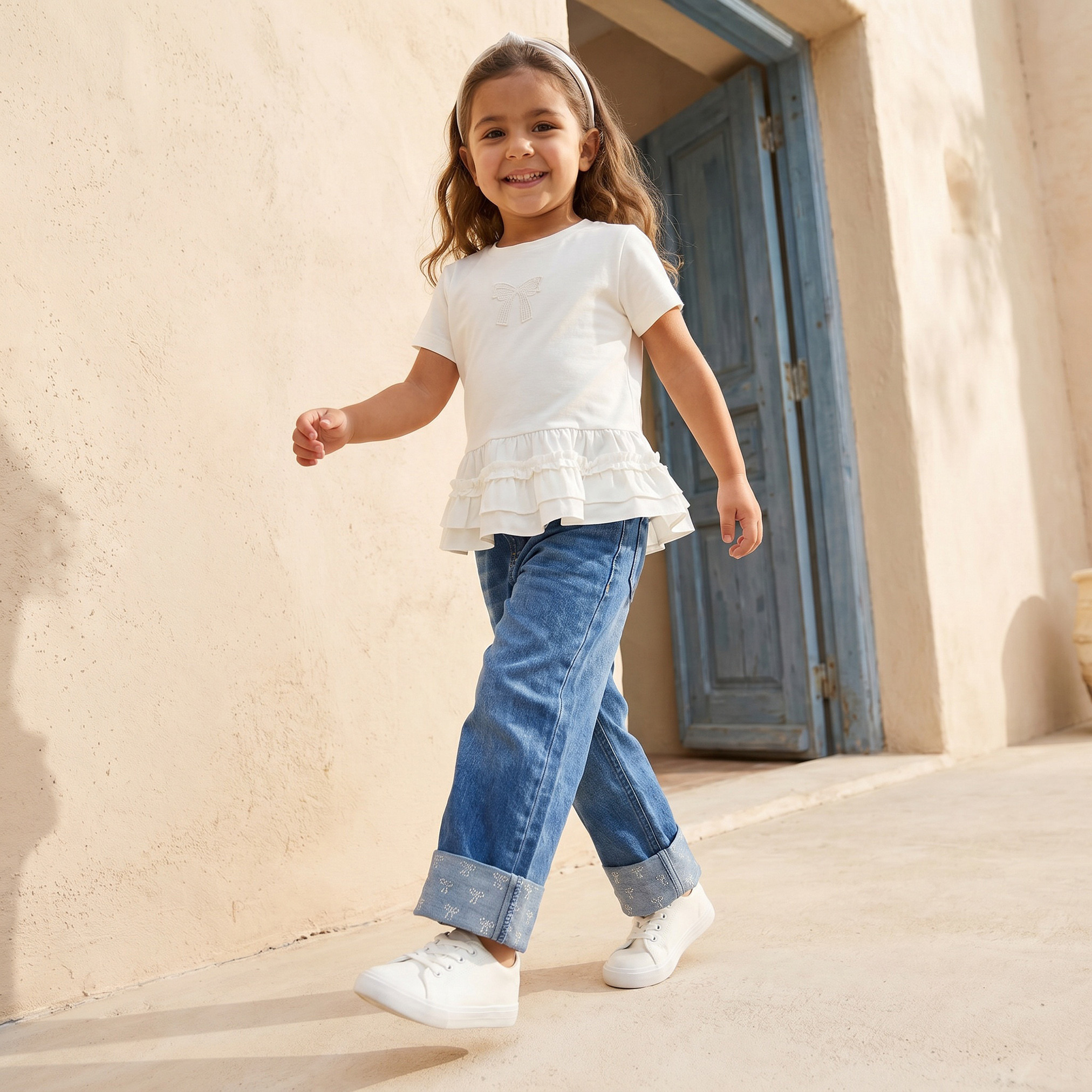 جينز بخصر مرتفع وغسيل متوسط مع تزيينات من جونيورز-girls-clothing-bottoms-jeansandjeggings-image-6