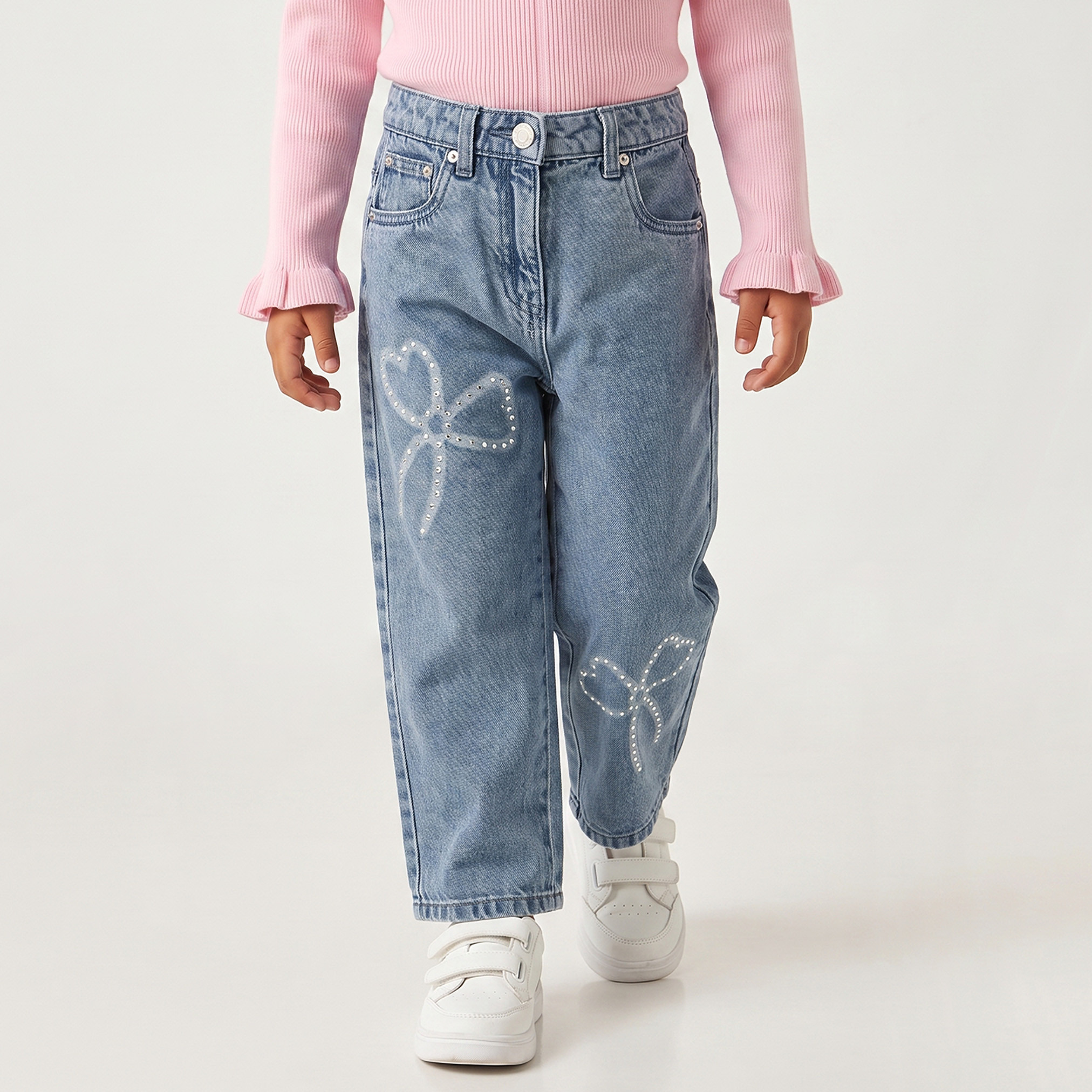بنطلون جينز بتزيينات فيونكات من جونيورز-girls-clothing-bottoms-trousers-image-1