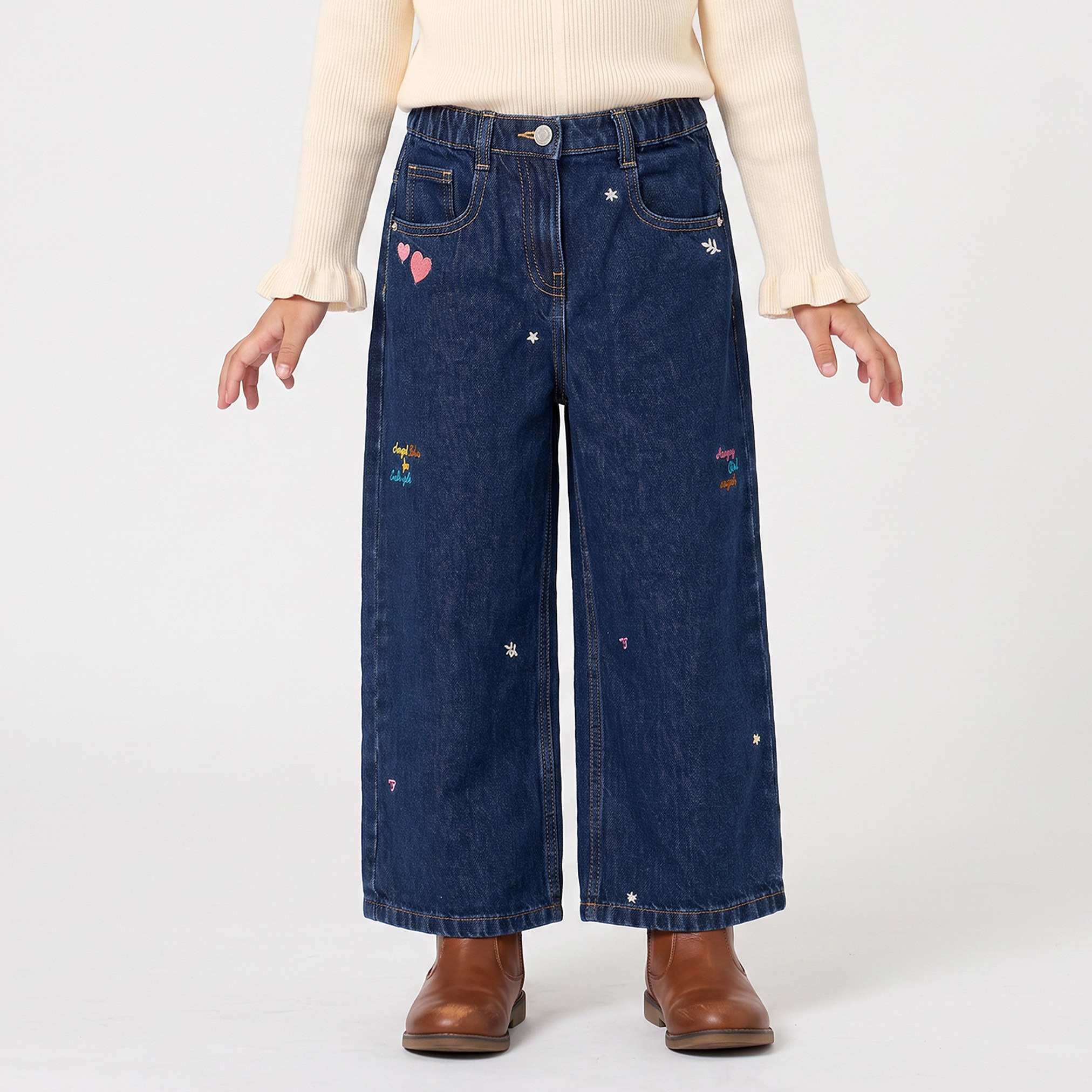 Juniors Wide Leg Jeans with Embroidery-baby-girls-clothing-bottoms-jeans-image-1