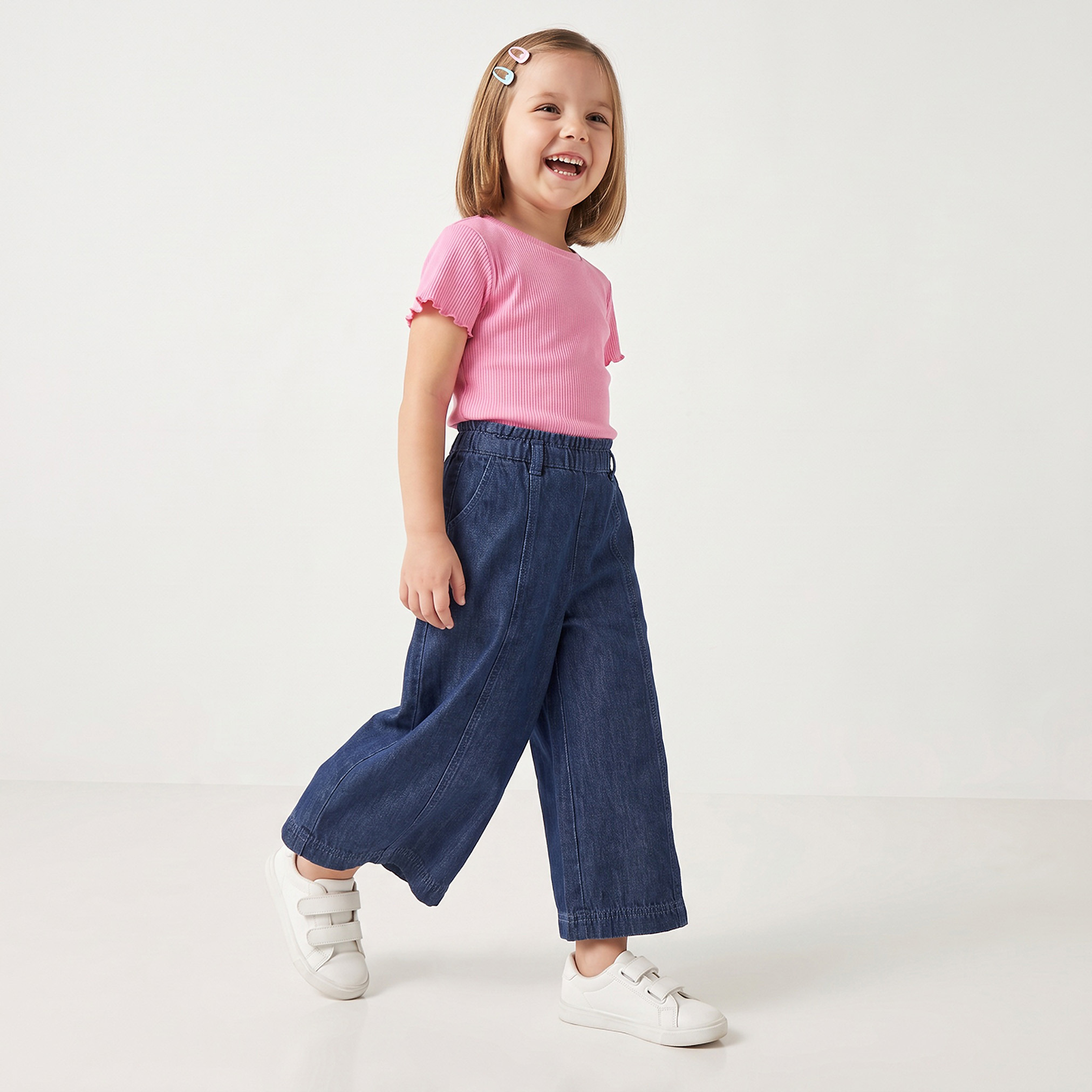 بنطلون جينز قطن واسع الساقين بخصر مطاطي من جونيورز-baby-girls-clothing-bottoms-jeans-image-6