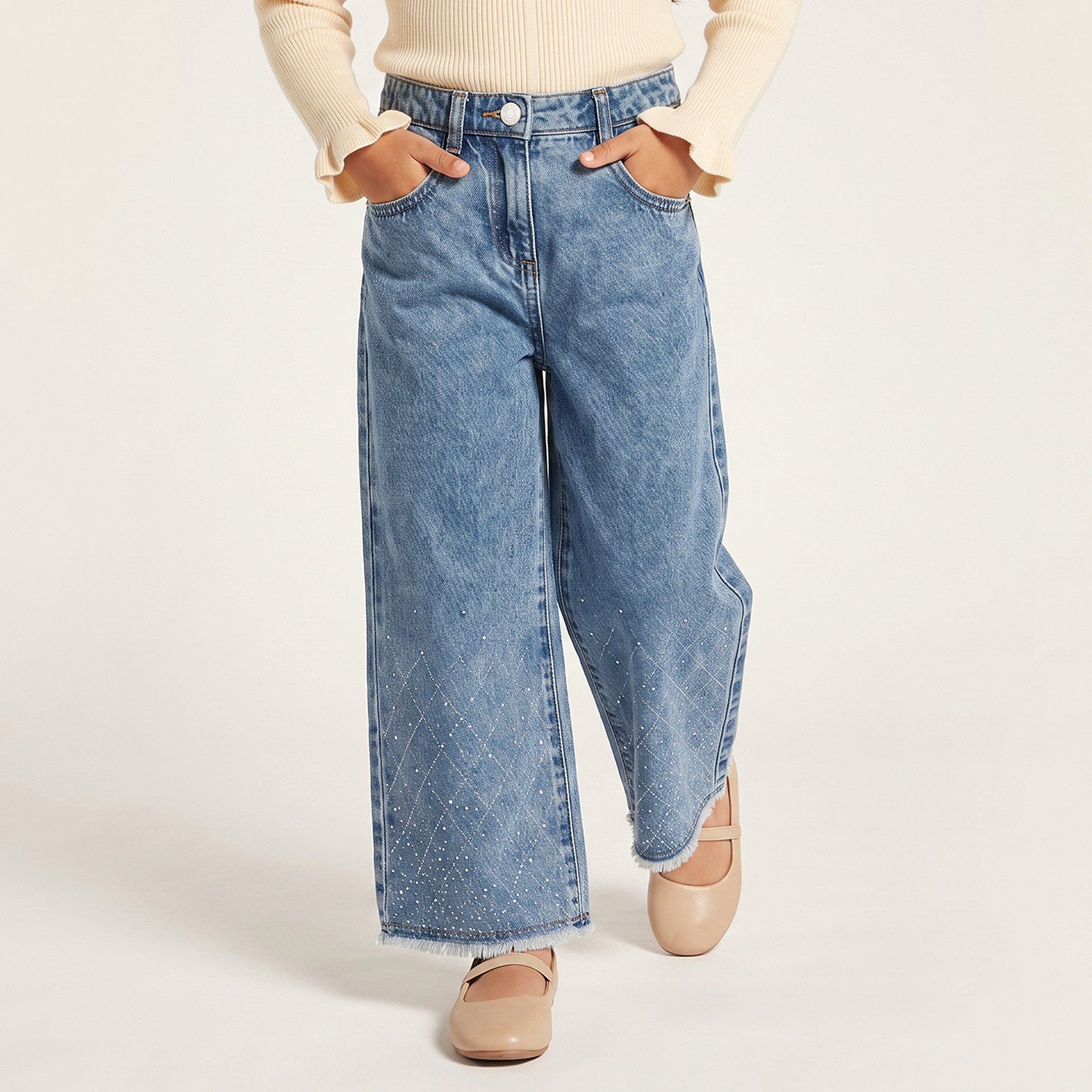 Juniors Wide Leg Jeans with Embellished Detail-baby-girls-clothing-bottoms-jeans-image-1
