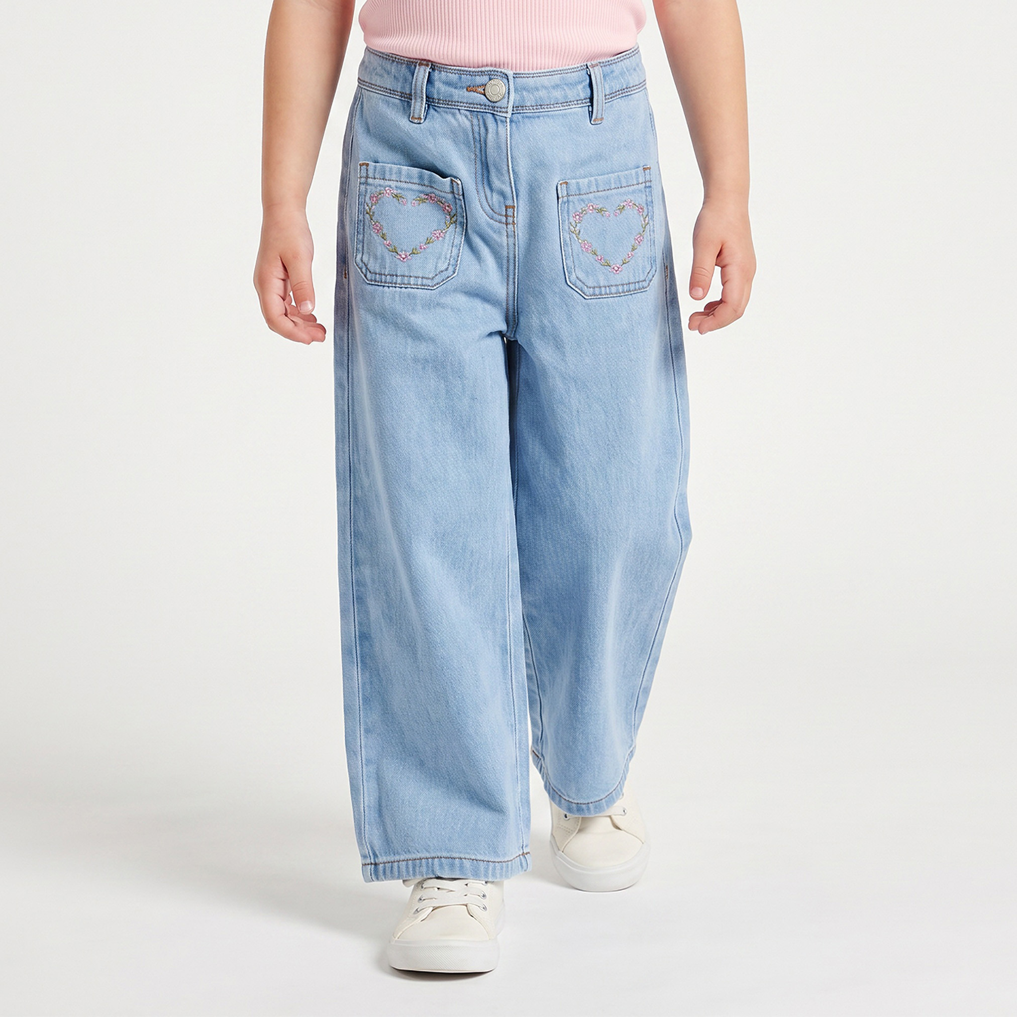 Juniors Wide Leg Jeans with Embroidery-baby-girls-clothing-bottoms-jeans-image-1
