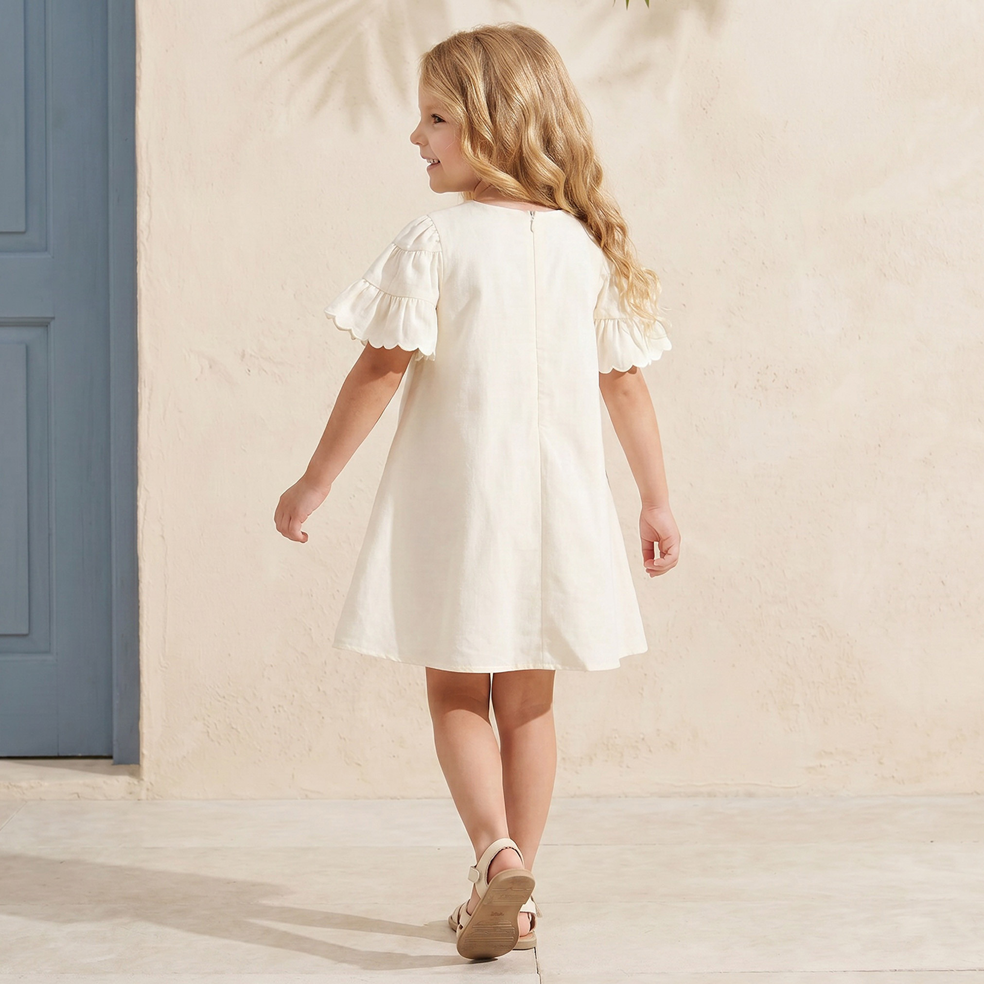 Eligo Round Neck Short Sleeves Knee Length A-line Dress with Butterfly Applique-girls-clothing-dressesandjumpsuits-image-2