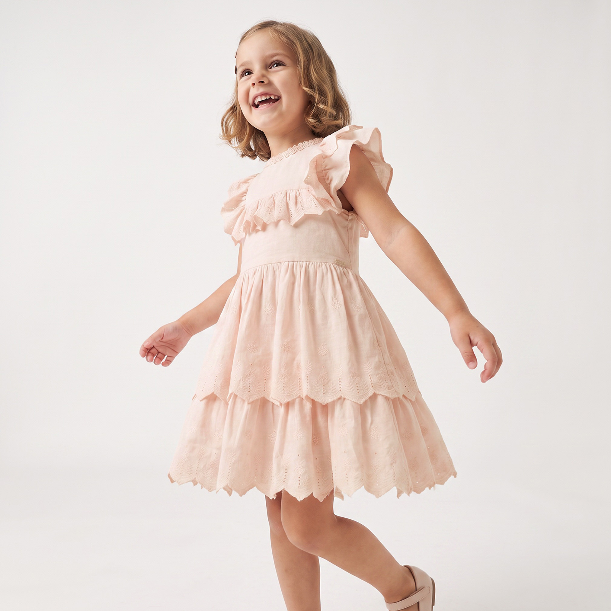 Eligo Round Neck Cap Sleeves Knee Length Tiered Dress with Ruffles-girls-clothing-dressesandjumpsuits-image-1