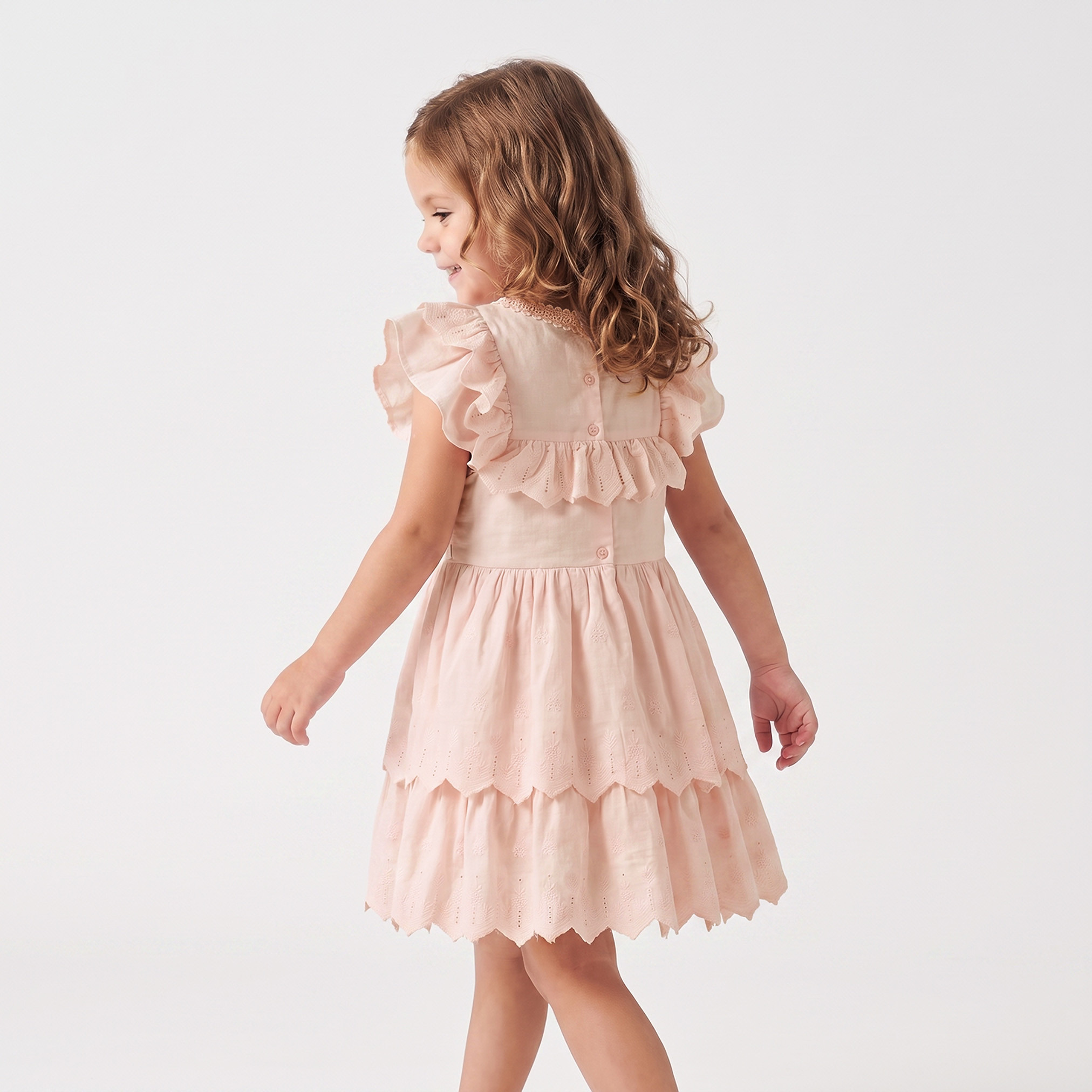 Eligo Round Neck Cap Sleeves Knee Length Tiered Dress with Ruffles-girls-clothing-dressesandjumpsuits-image-2