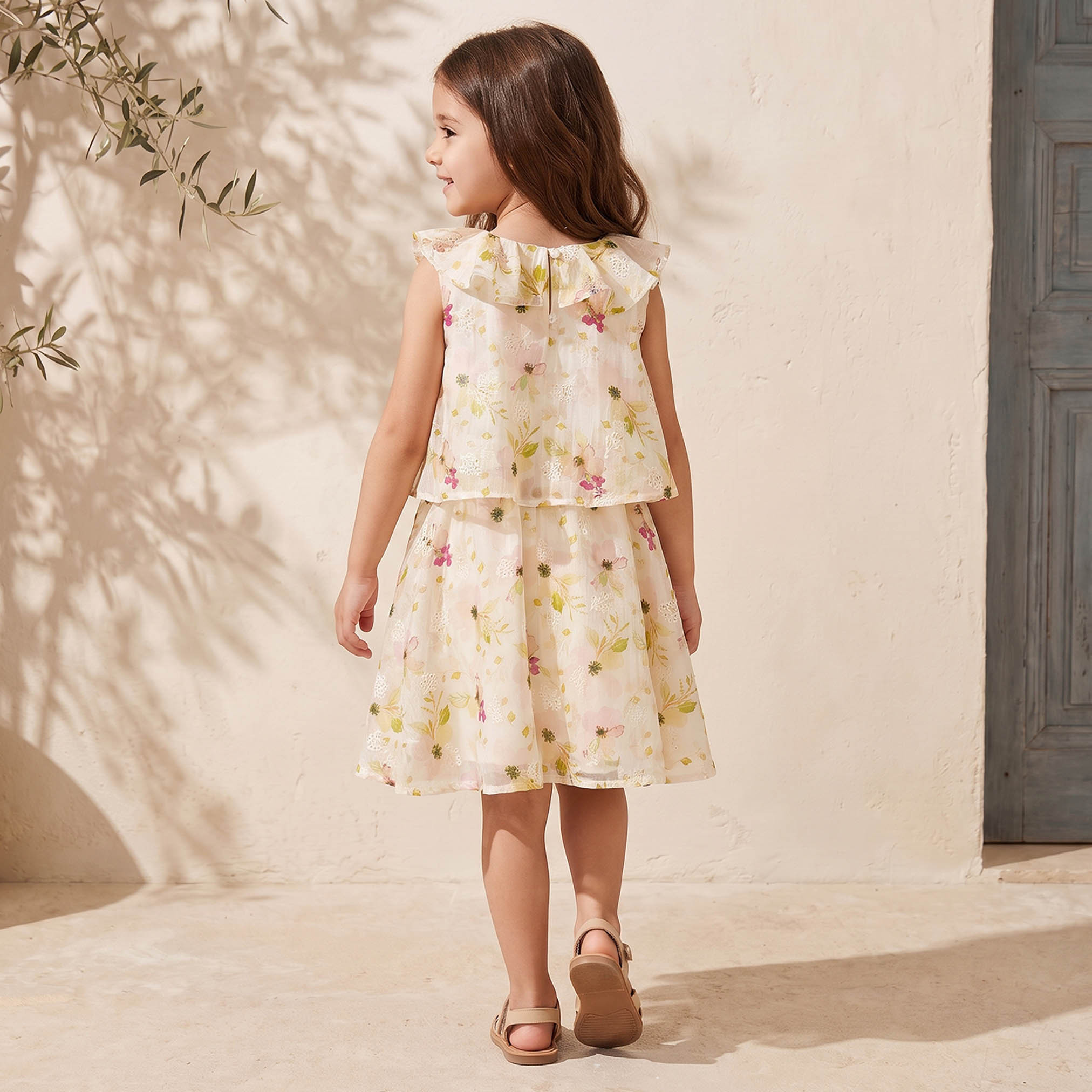 Round Neck Sleeveless Knee Length Dress with Floral Print-girls-clothing-dressesandjumpsuits-image-2