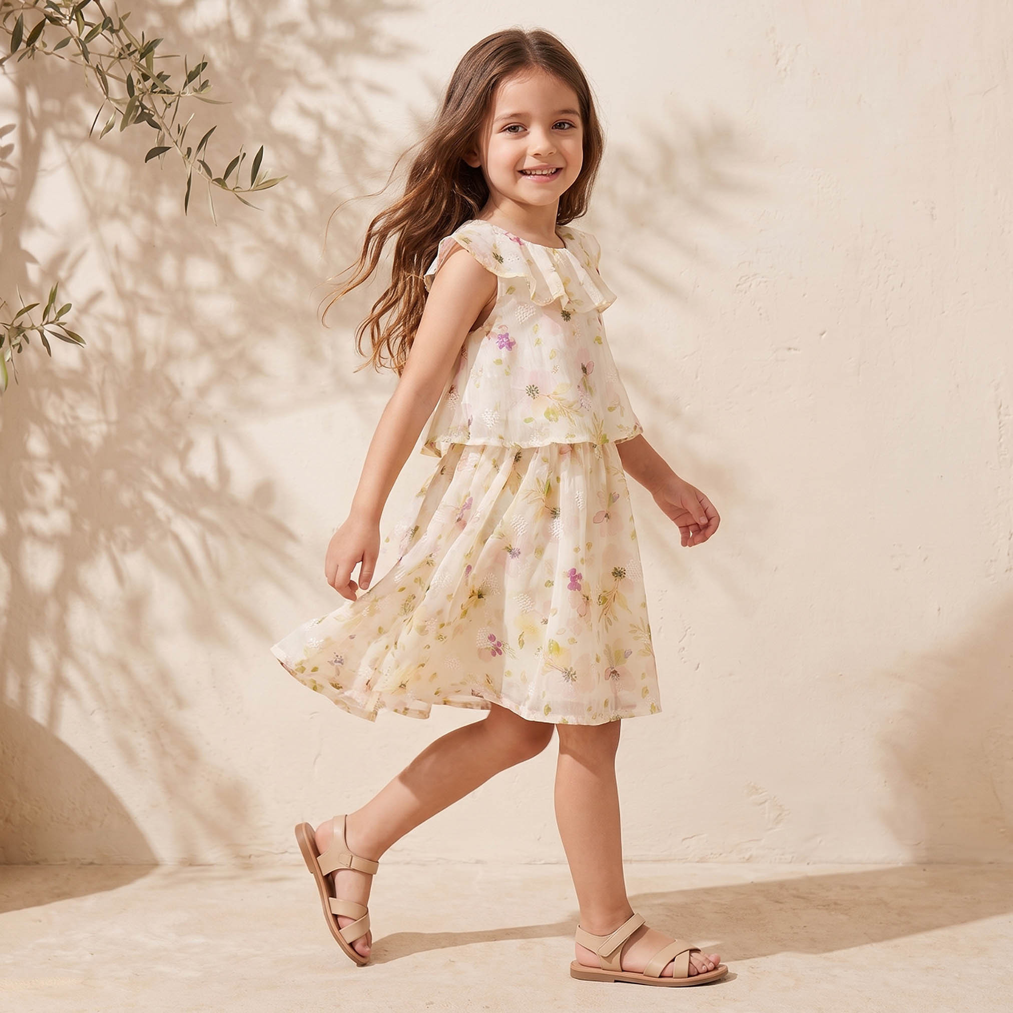 Round Neck Sleeveless Knee Length Dress with Floral Print-girls-clothing-dressesandjumpsuits-image-4