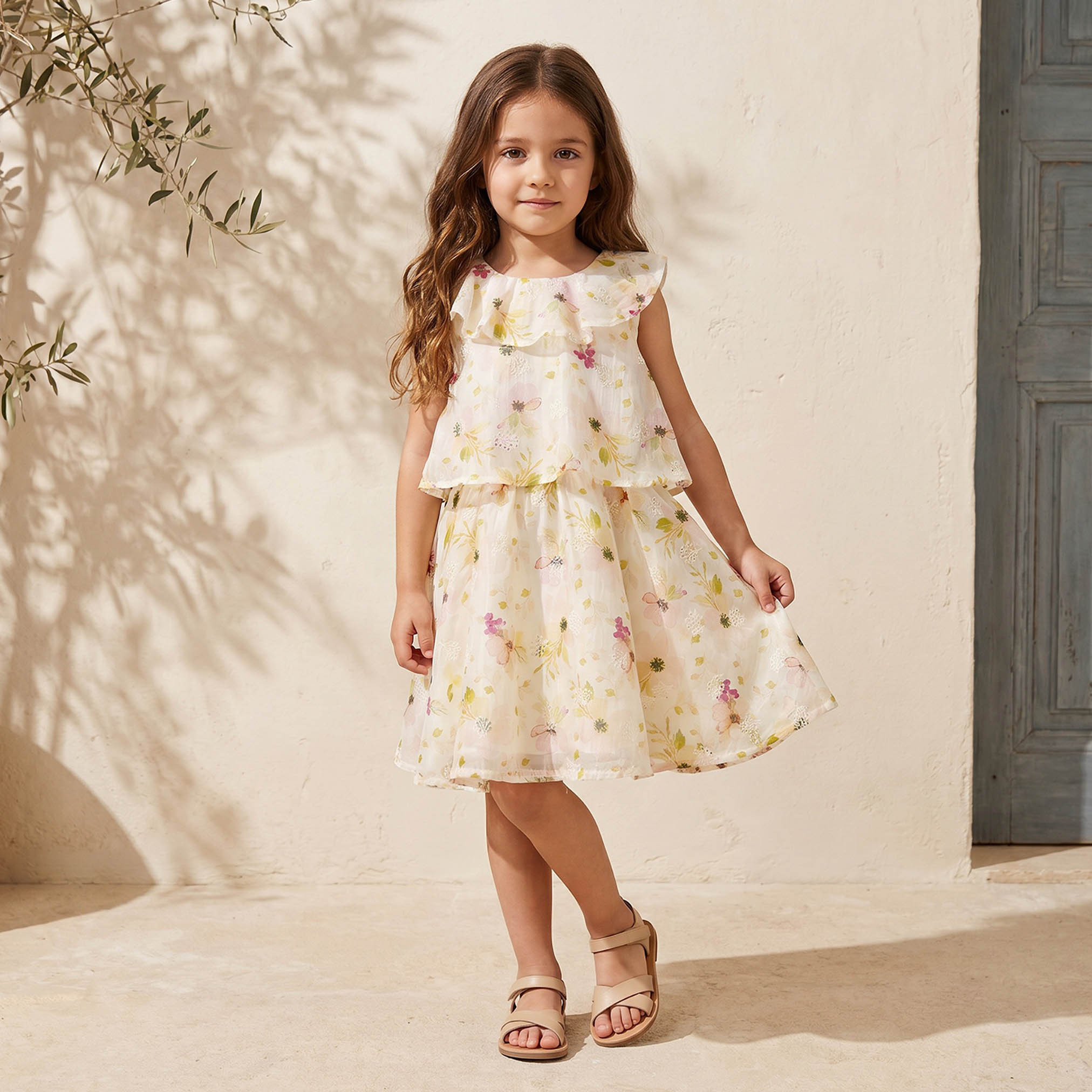 Round Neck Sleeveless Knee Length Dress with Floral Print-girls-clothing-dressesandjumpsuits-image-5