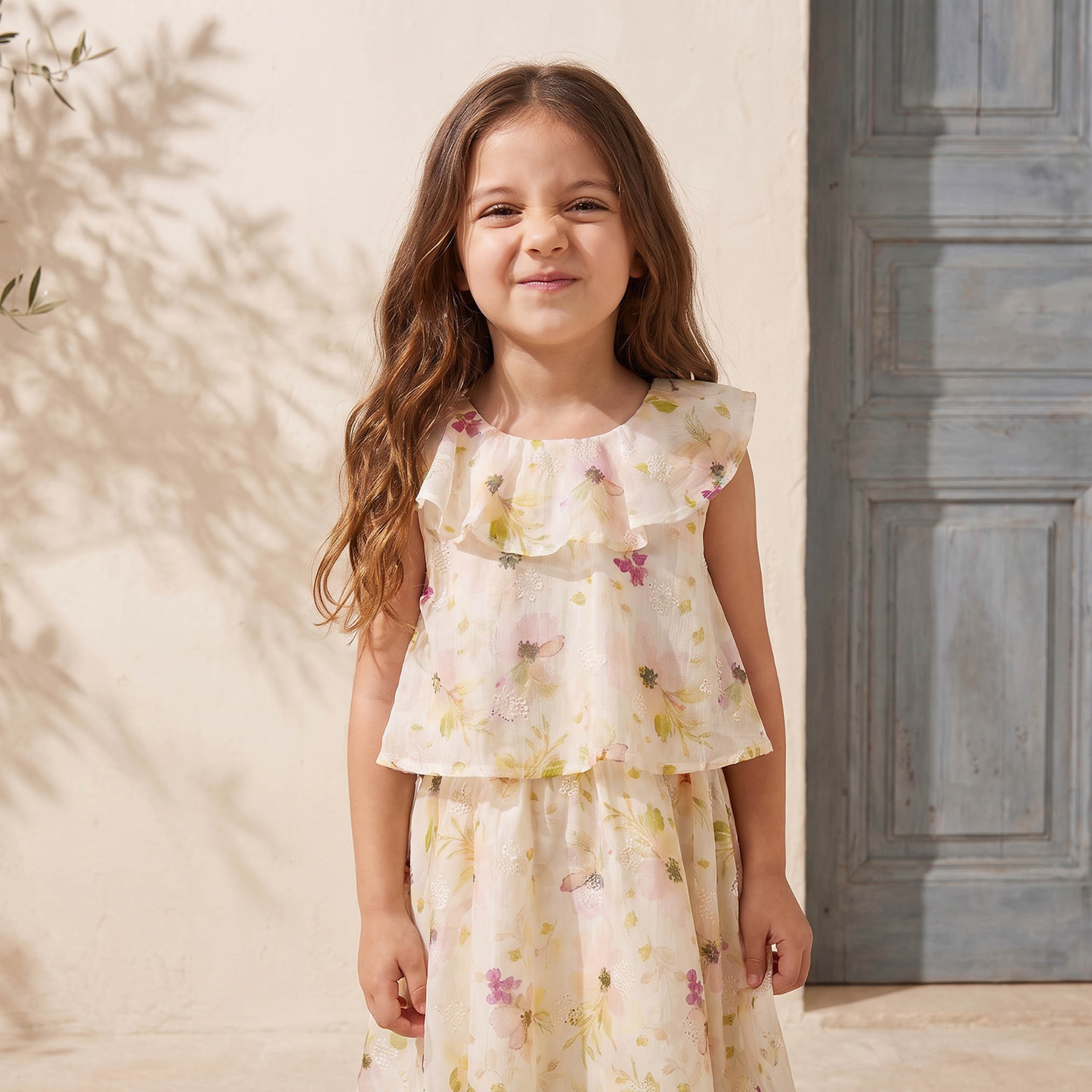 Round Neck Sleeveless Knee Length Dress with Floral Print-girls-clothing-dressesandjumpsuits-image-6
