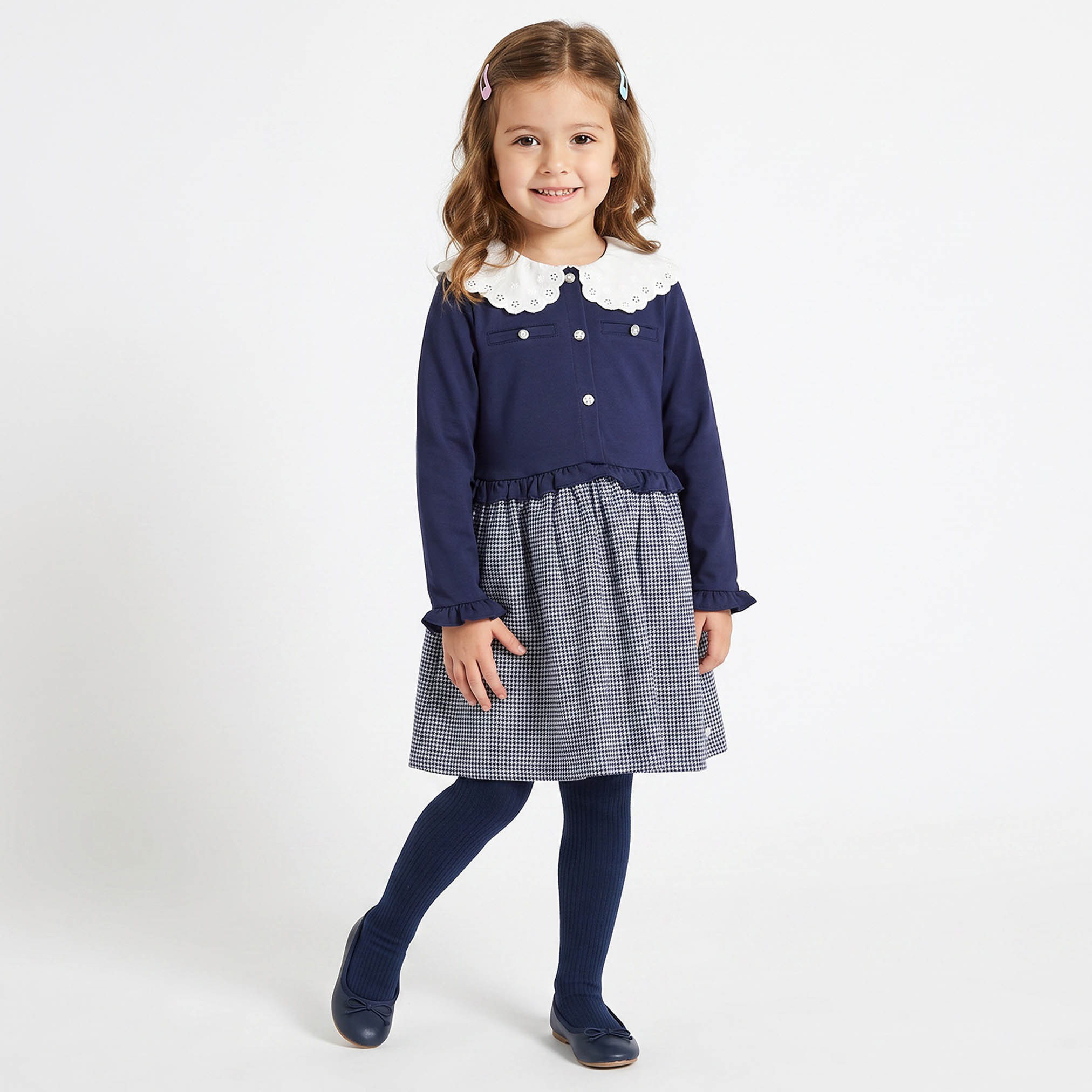 فستان طول الركبة بياقة عادية وأكمام طويلة مع  جوارب كولون-girls-clothing-dressesandjumpsuits-image-5