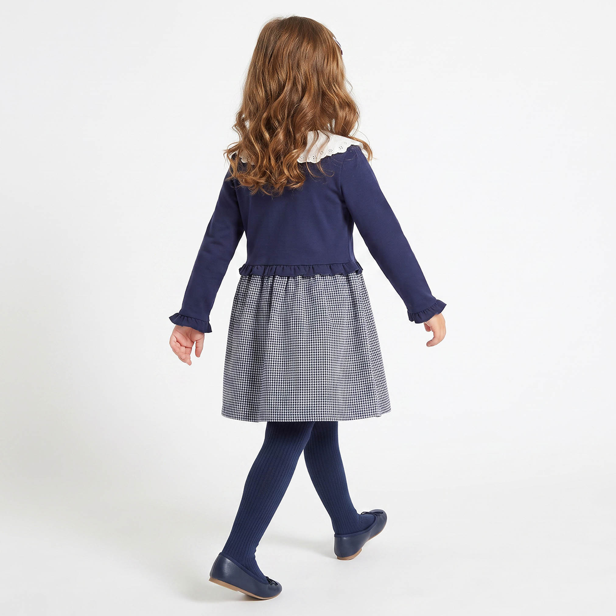فستان طول الركبة بياقة عادية وأكمام طويلة مع  جوارب كولون-girls-clothing-dressesandjumpsuits-image-2
