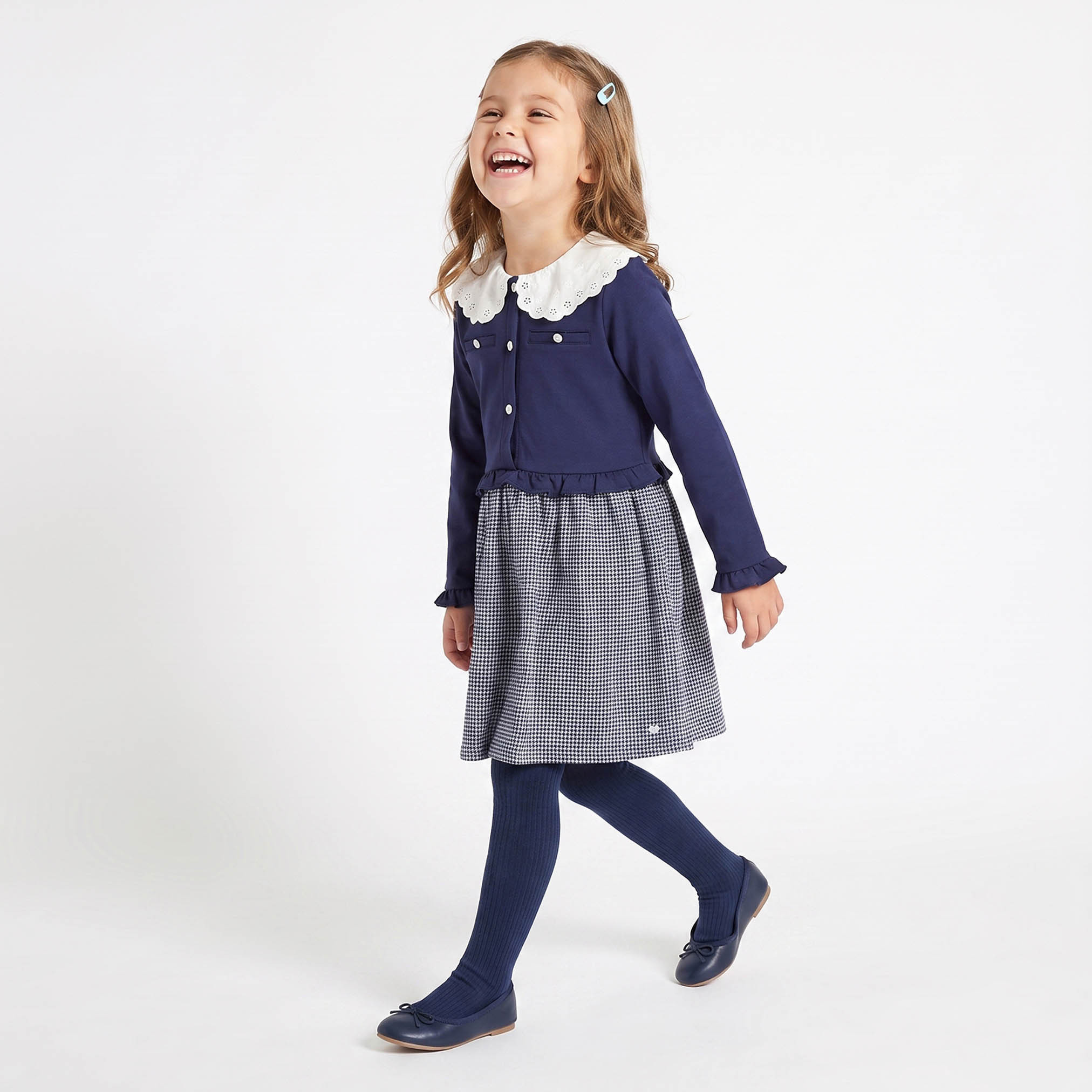 فستان طول الركبة بياقة عادية وأكمام طويلة مع  جوارب كولون-girls-clothing-dressesandjumpsuits-image-6
