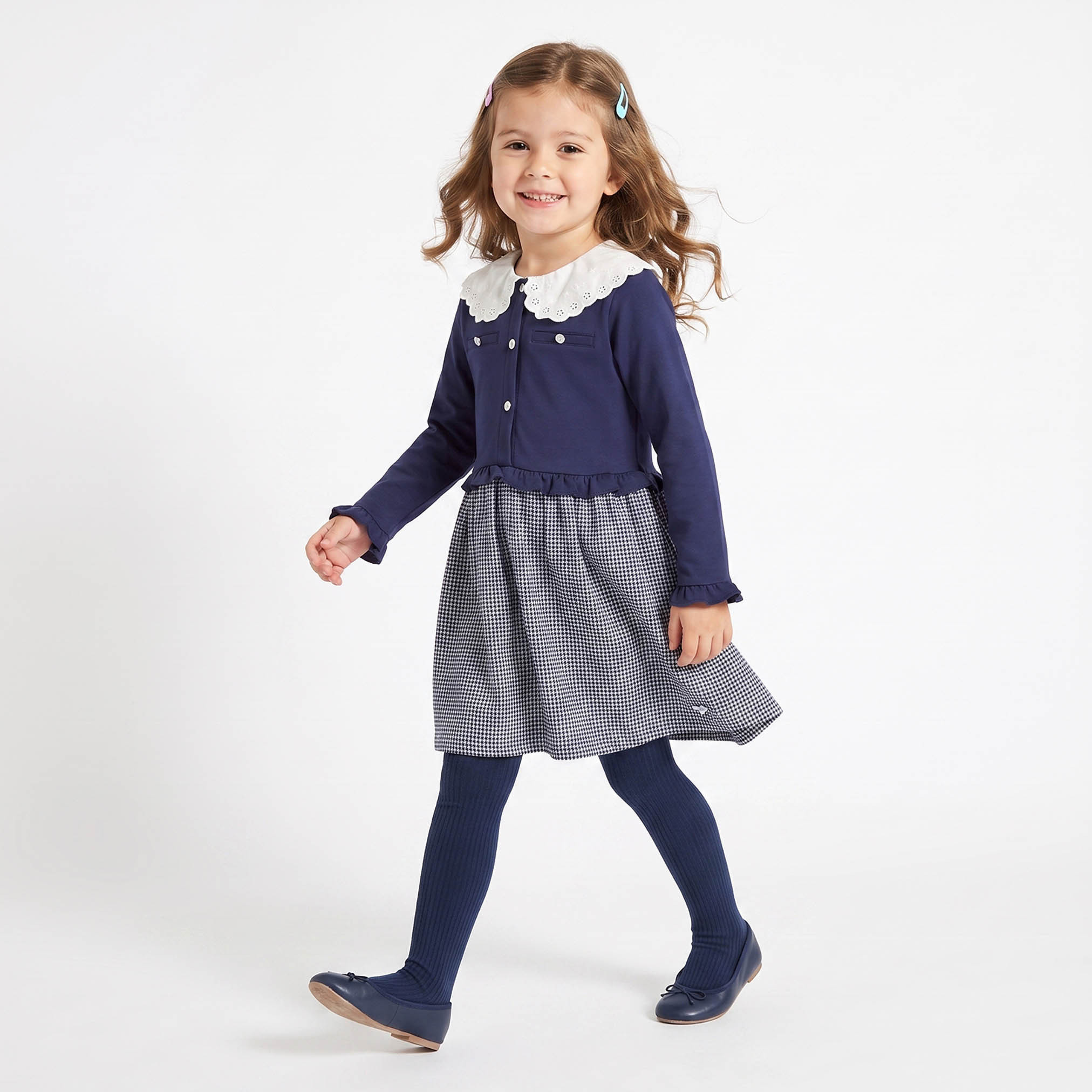 فستان طول الركبة بياقة عادية وأكمام طويلة مع  جوارب كولون-girls-clothing-dressesandjumpsuits-image-1