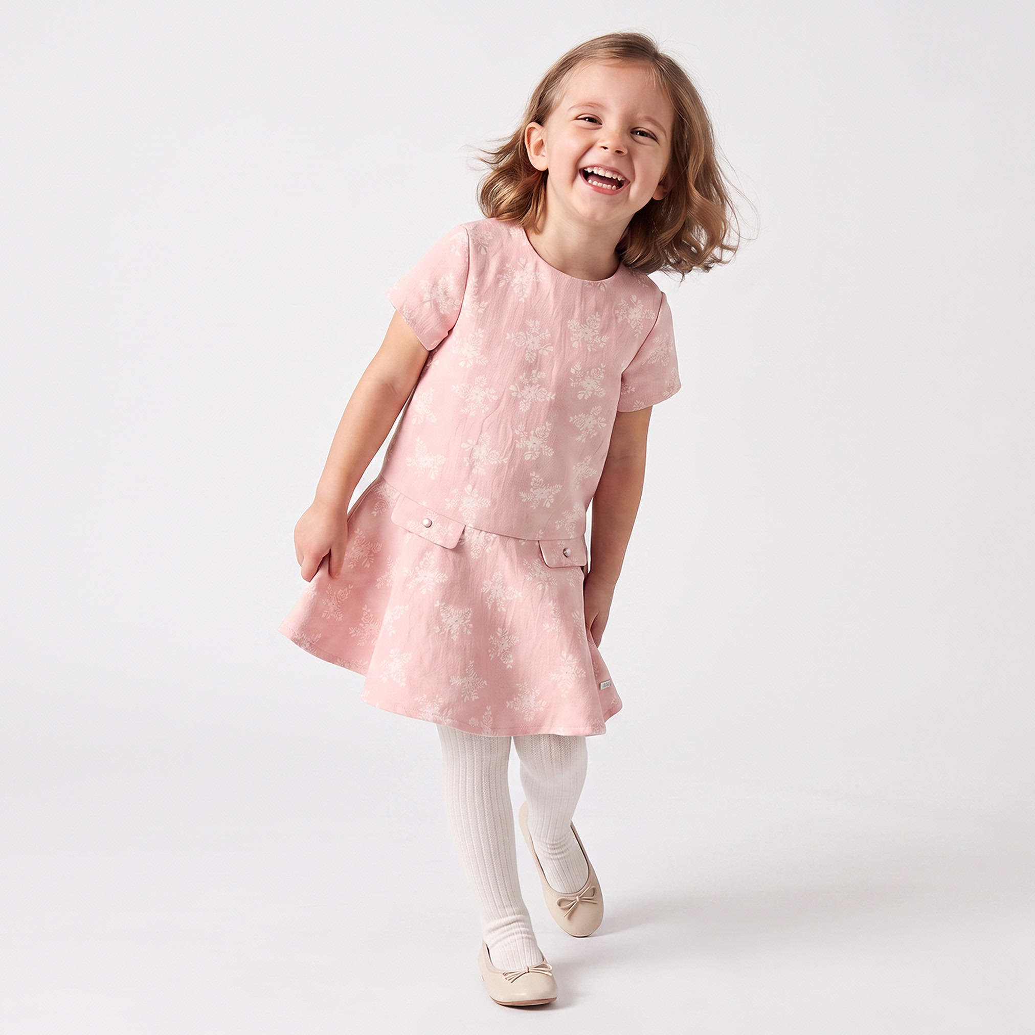 فستان بطول الركبة وياقة مستديرة وأكمام قصيرة مع كولون من إليجو-girls-clothing-dressesandjumpsuits-image-1