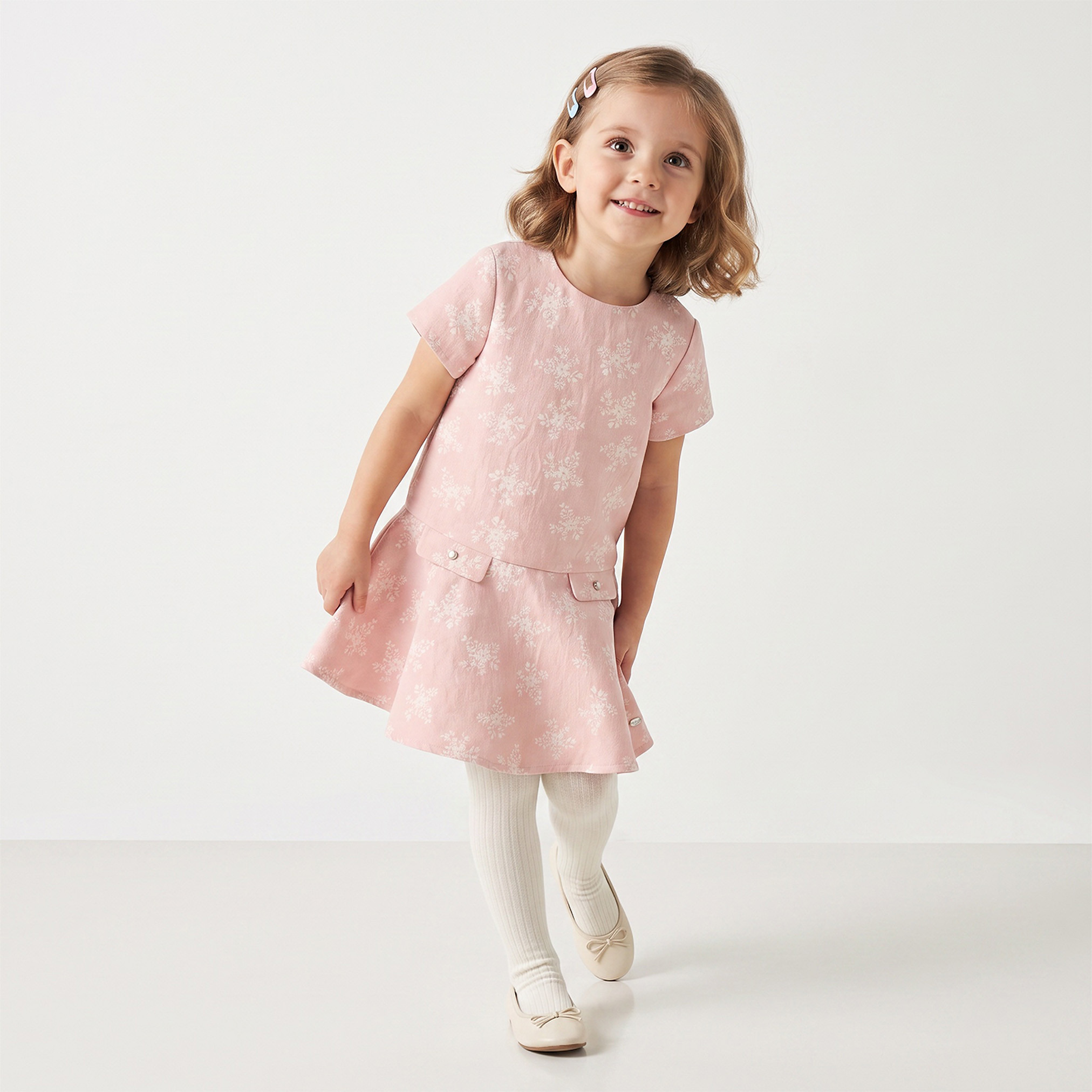 فستان بطول الركبة وياقة مستديرة وأكمام قصيرة مع كولون من إليجو-girls-clothing-dressesandjumpsuits-image-6
