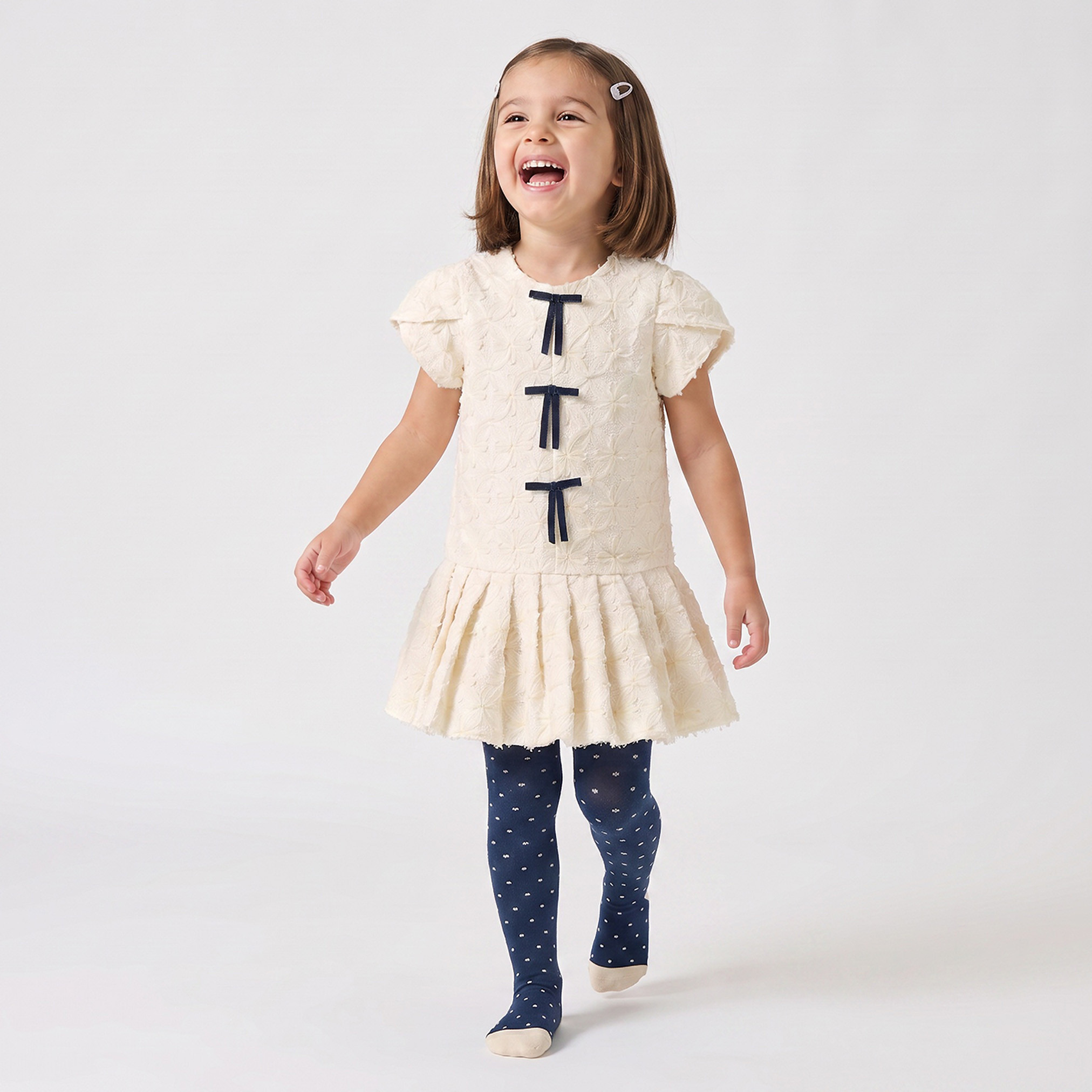 Eligo Round Neck Short Sleeves Knee Length Dress with Tights-girls-clothing-dressesandjumpsuits-image-1