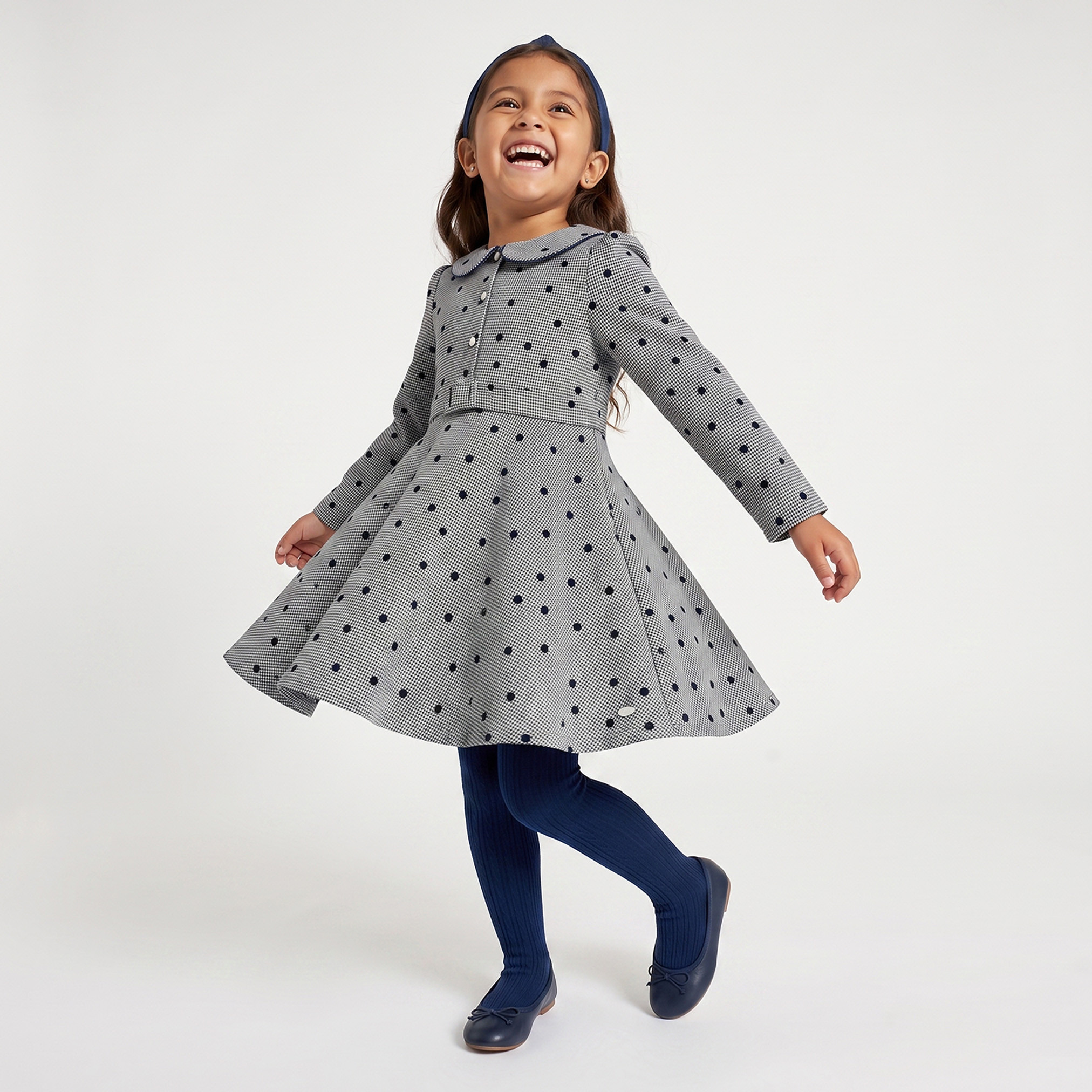 Peter Pan Collar Long Sleeves Knee Length Dress with Tights-girls-clothing-dressesandjumpsuits-image-1