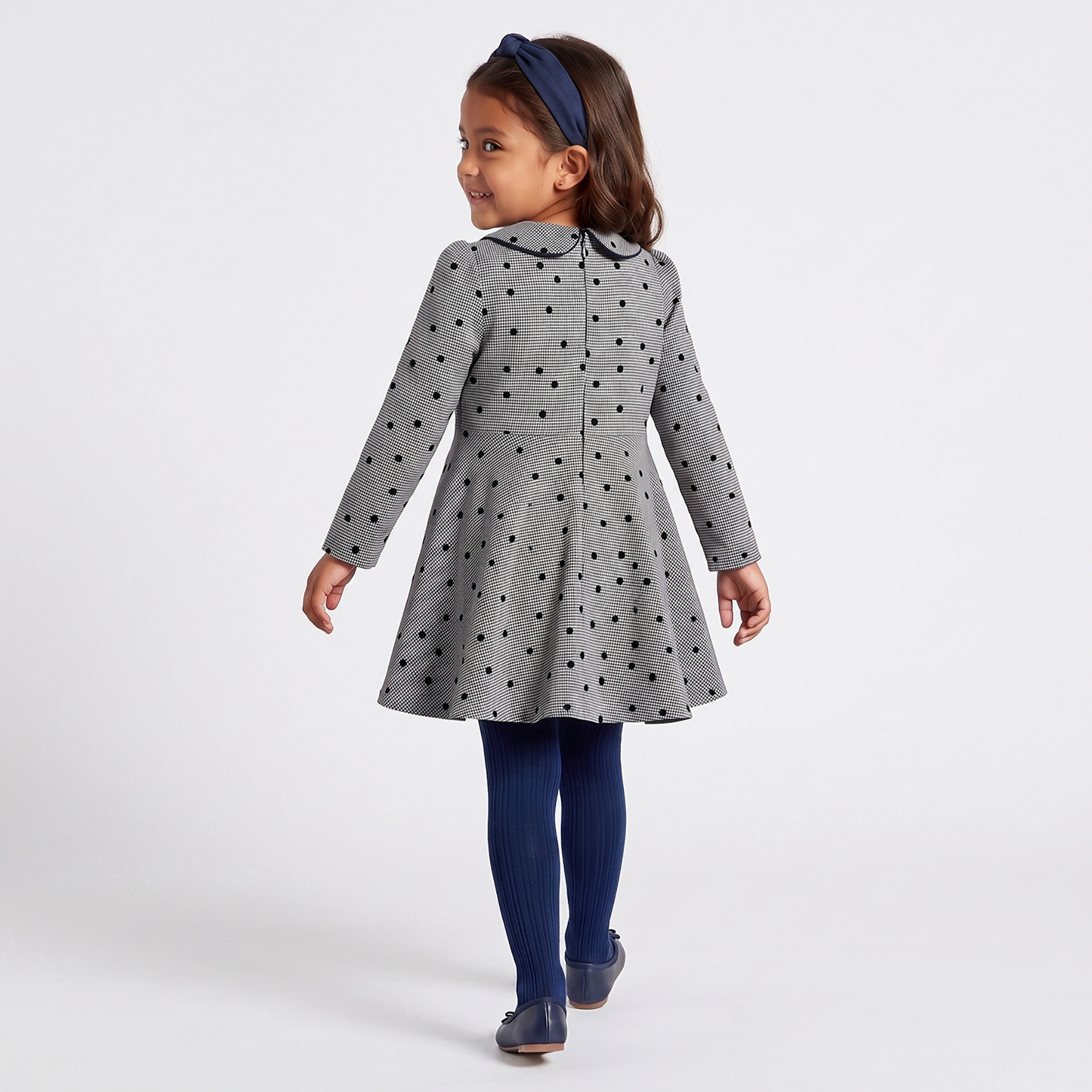 Peter Pan Collar Long Sleeves Knee Length Dress with Tights-girls-clothing-dressesandjumpsuits-image-2