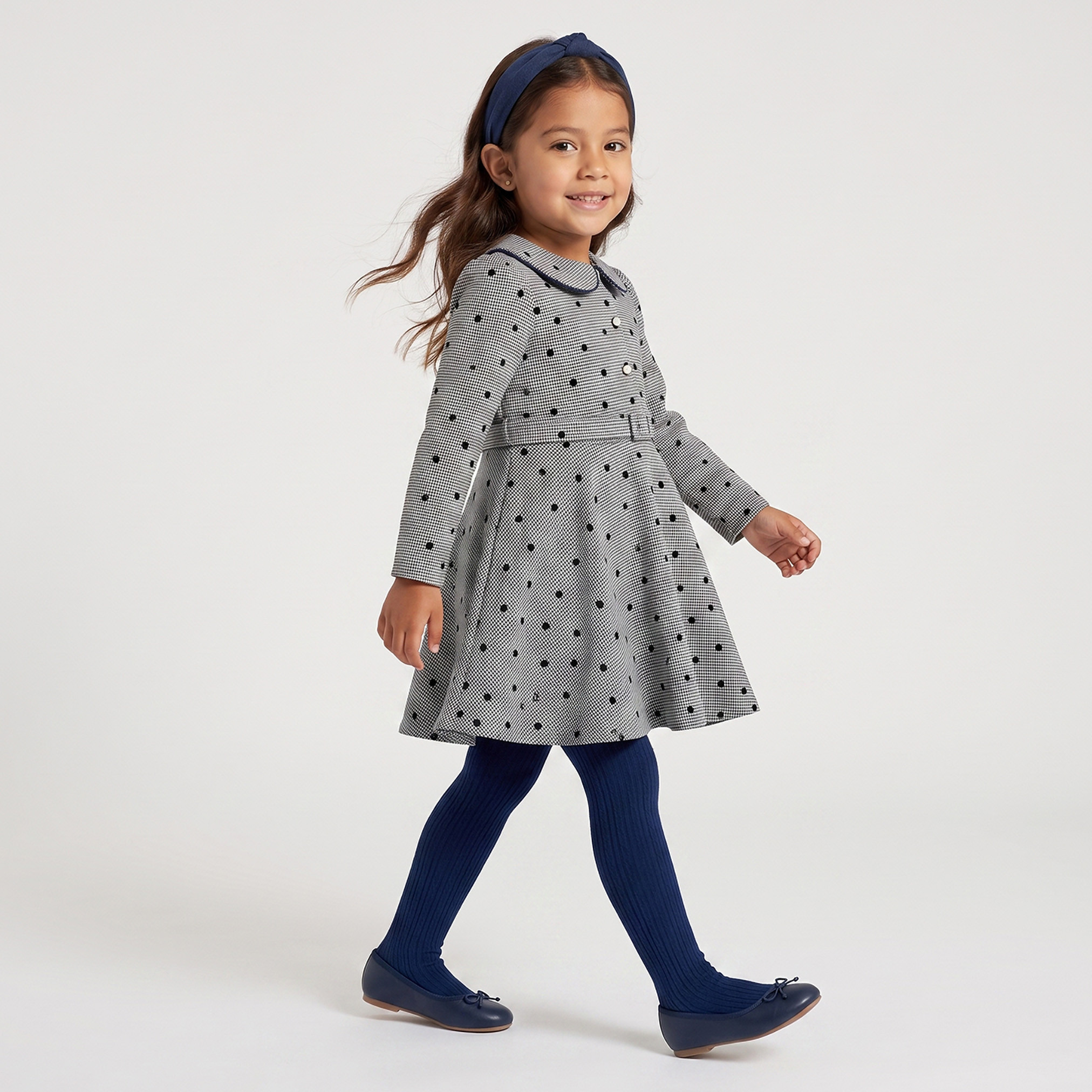 Peter Pan Collar Long Sleeves Knee Length Dress with Tights-girls-clothing-dressesandjumpsuits-image-5