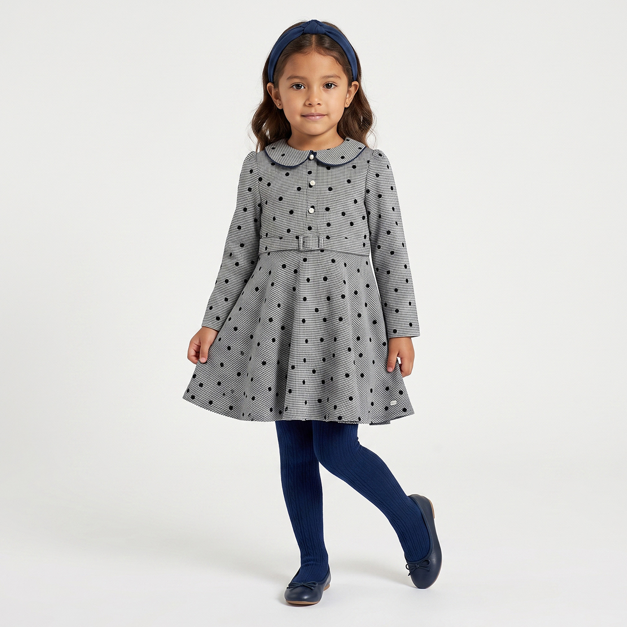 Peter Pan Collar Long Sleeves Knee Length Dress with Tights-girls-clothing-dressesandjumpsuits-image-6