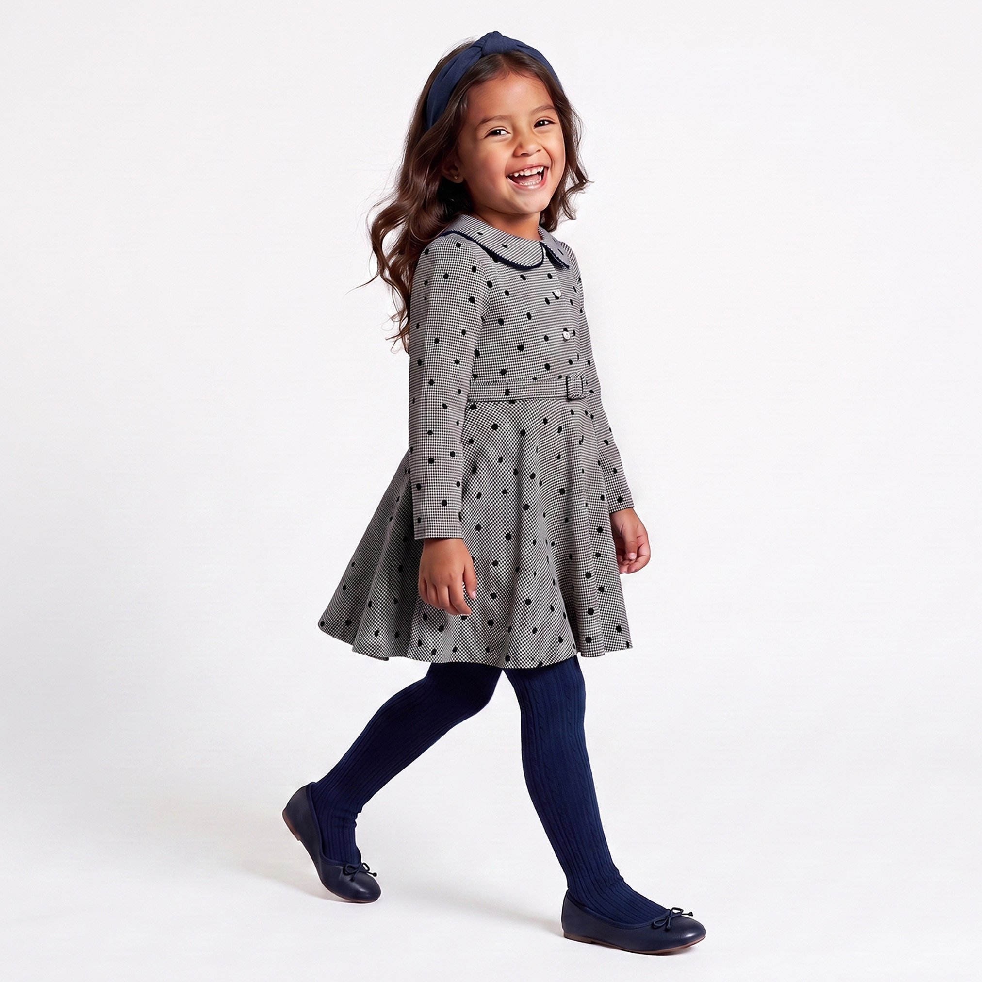 Peter Pan Collar Long Sleeves Knee Length Dress with Tights-girls-clothing-dressesandjumpsuits-image-7