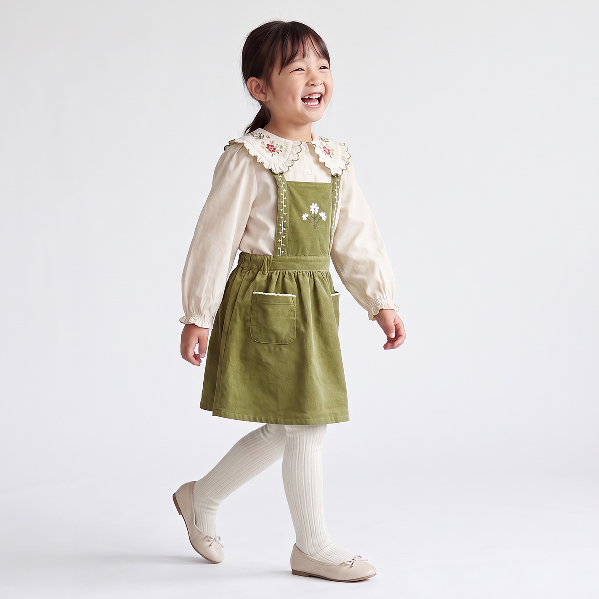 Eligo Peter Pan Collar Long Sleeves Knee Length Pinafore Dress with Tights-girls-clothing-dressesandjumpsuits-image-4