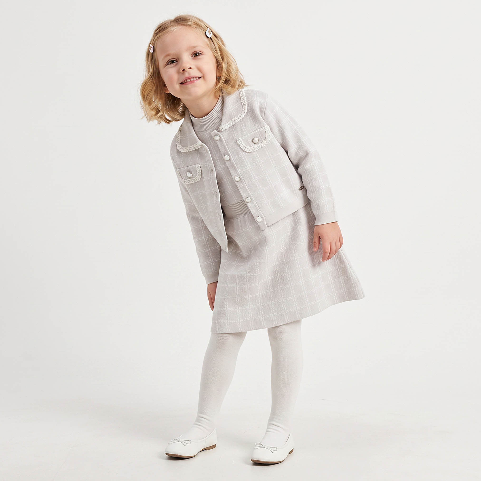 فستان طول الركبة دون أكمام كاروهات بياقة مستديرة - طقم 3 قطع-girls-clothing-dressesandjumpsuits-image-1