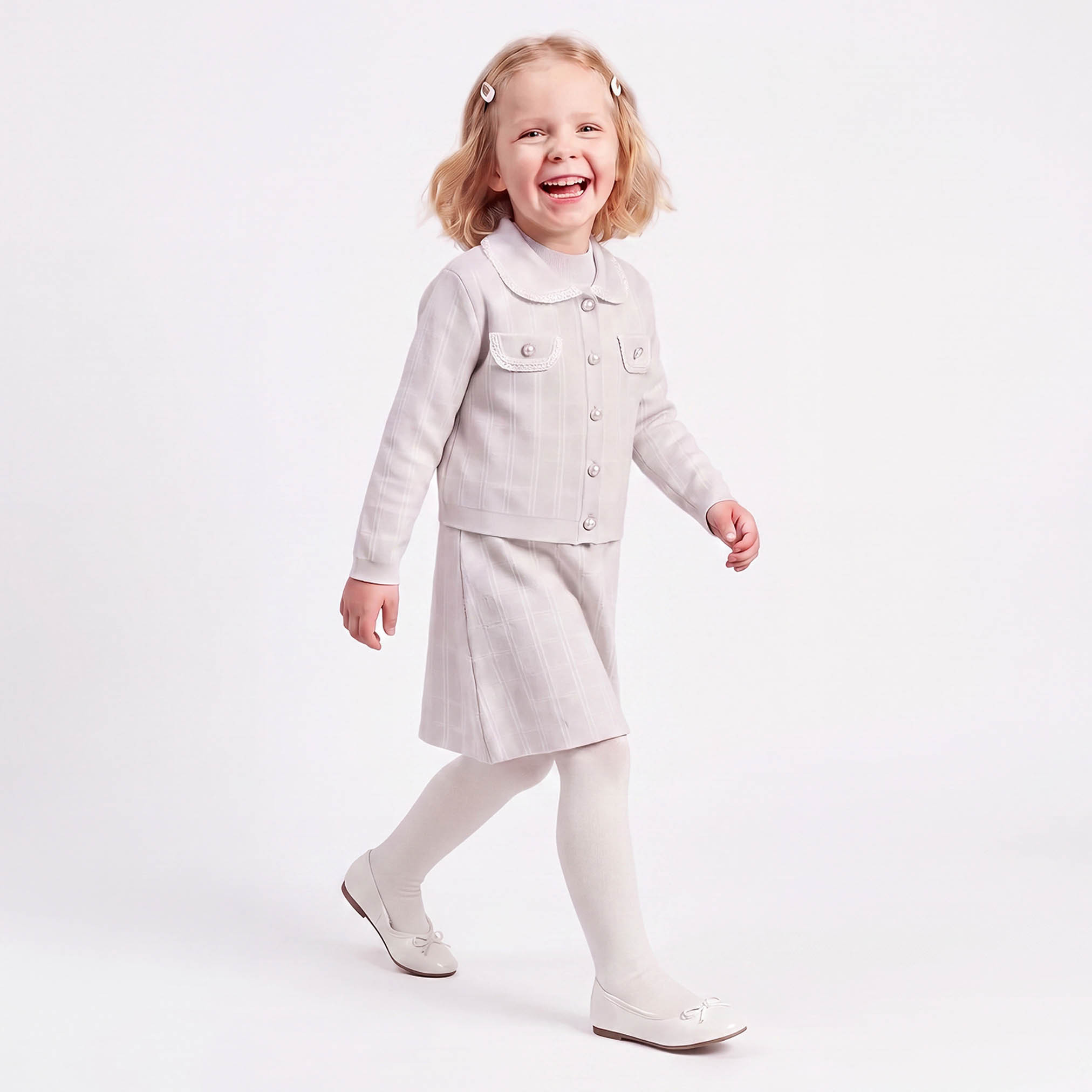 فستان طول الركبة دون أكمام كاروهات بياقة مستديرة - طقم 3 قطع-girls-clothing-dressesandjumpsuits-image-3