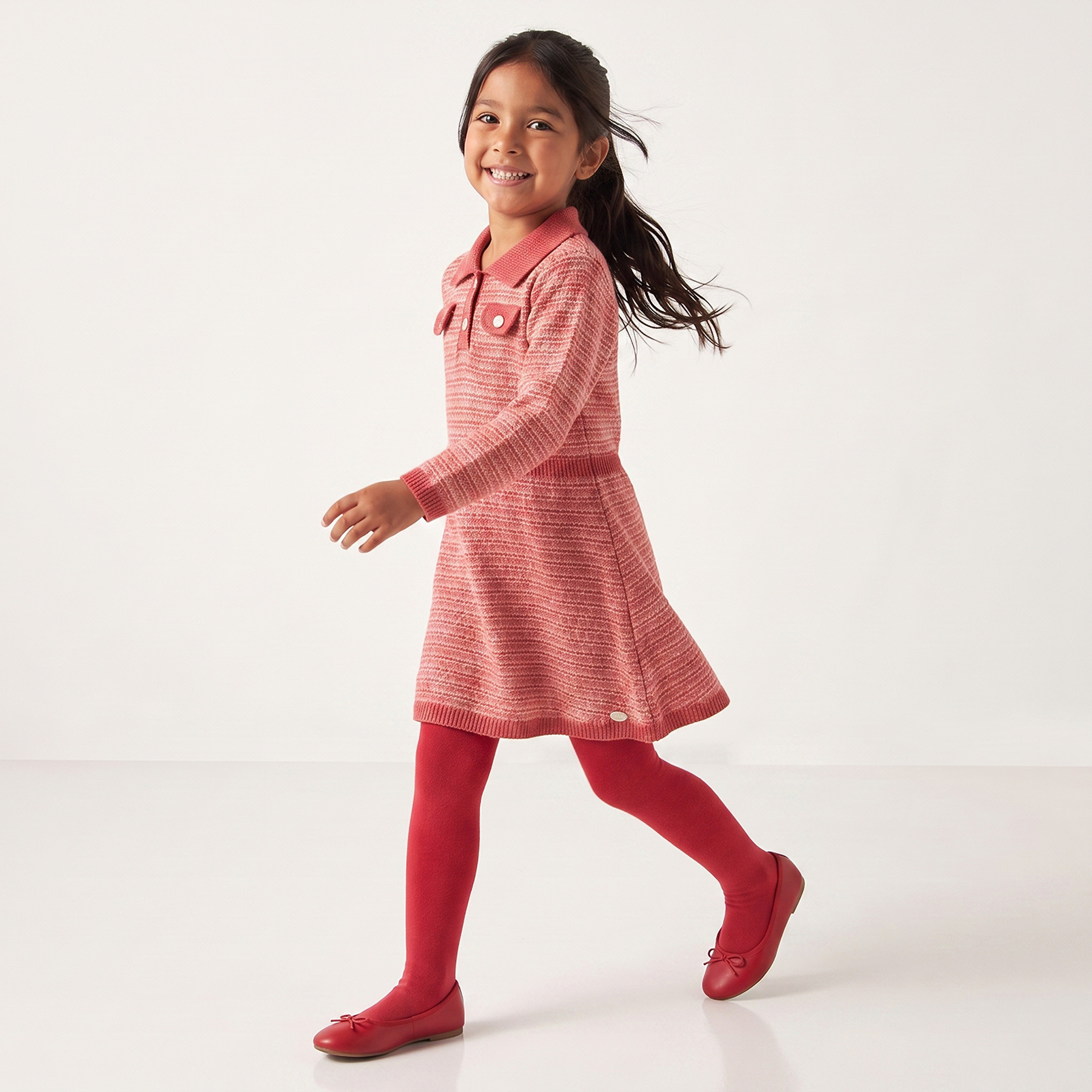 فستان إيه لاين طول الركبة بياقة عادية وأكمام طويلة مع جوارب كولون من جونيورز-girls-clothing-dressesandjumpsuits-image-3