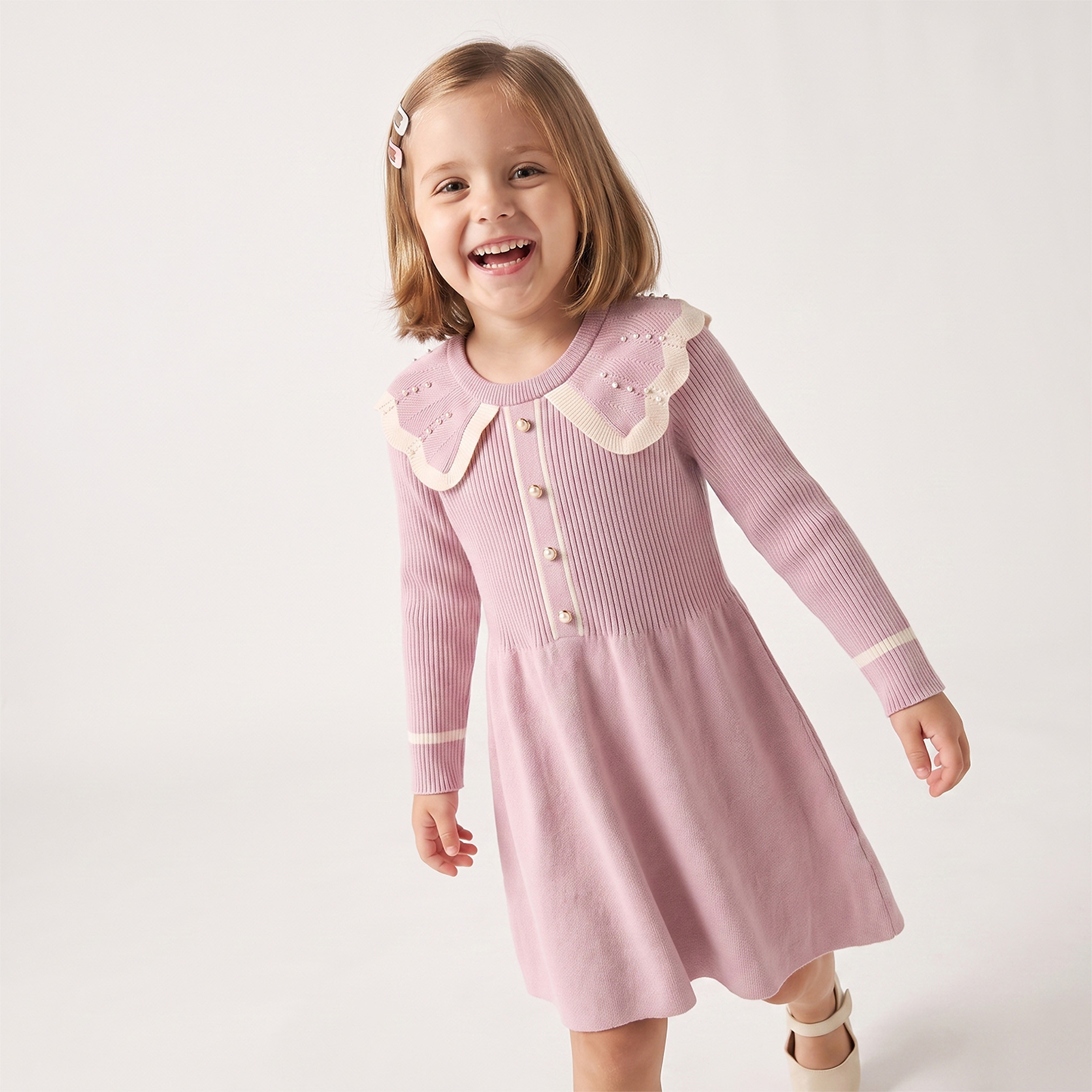 Collared Long Sleeves Knee Length A-line Dress with Embellishment-girls-clothing-dressesandjumpsuits-image-5