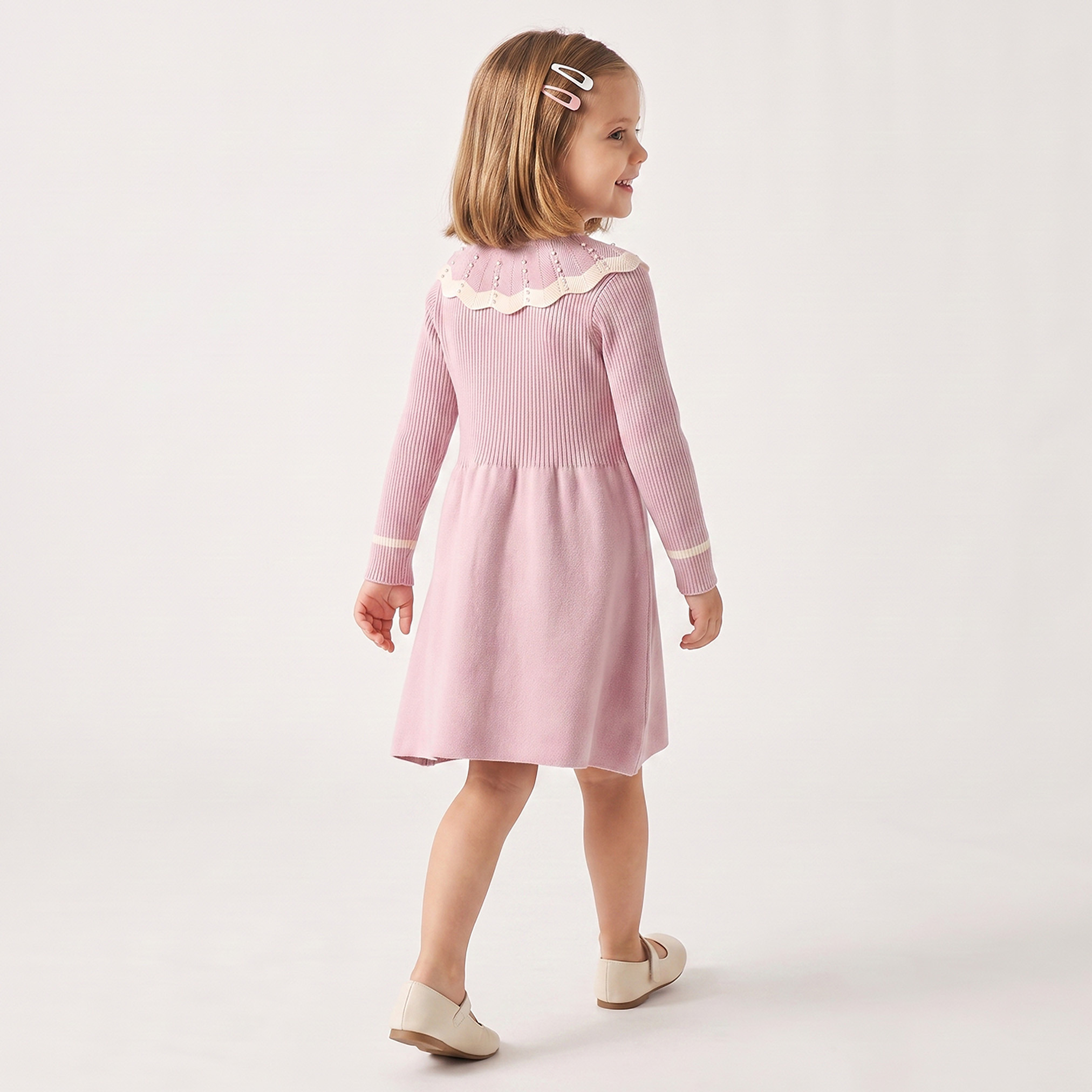 Collared Long Sleeves Knee Length A-line Dress with Embellishment-girls-clothing-dressesandjumpsuits-image-2
