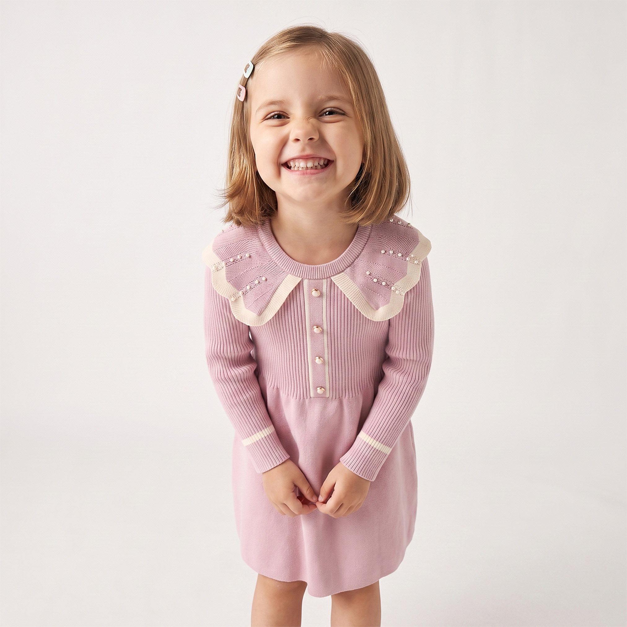 Collared Long Sleeves Knee Length A-line Dress with Embellishment-girls-clothing-dressesandjumpsuits-image-6